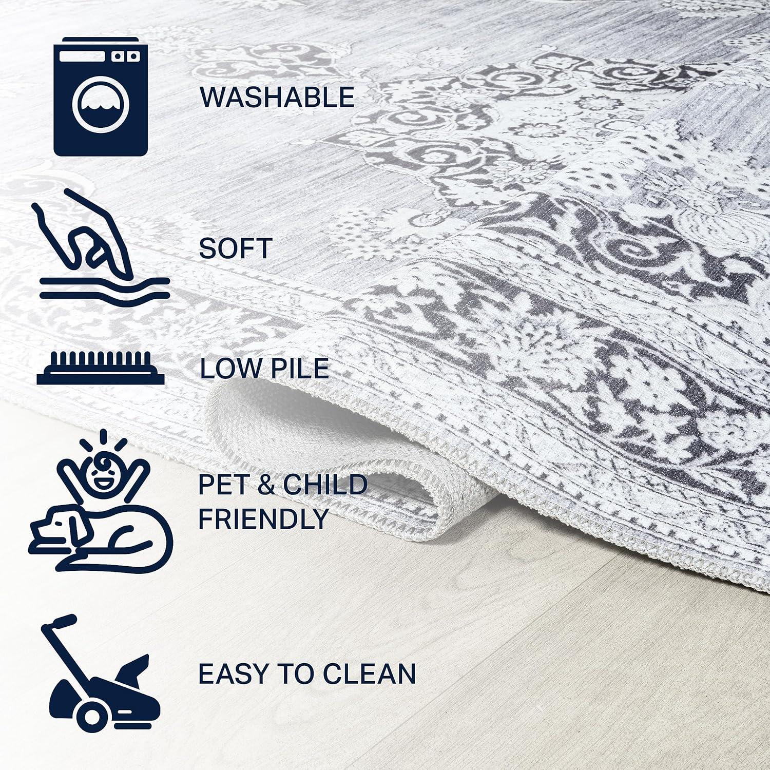 image:imageJONATHAN Y Machine Washable Indoor Area Rug 3X5 Dark PinkBlackWhite Bausch Bohemian Distressed Chenille for Living Room Bedroom Kitchen EasyCleaning PetFriendly NonShedding WSH201B3BauschgrayWhite