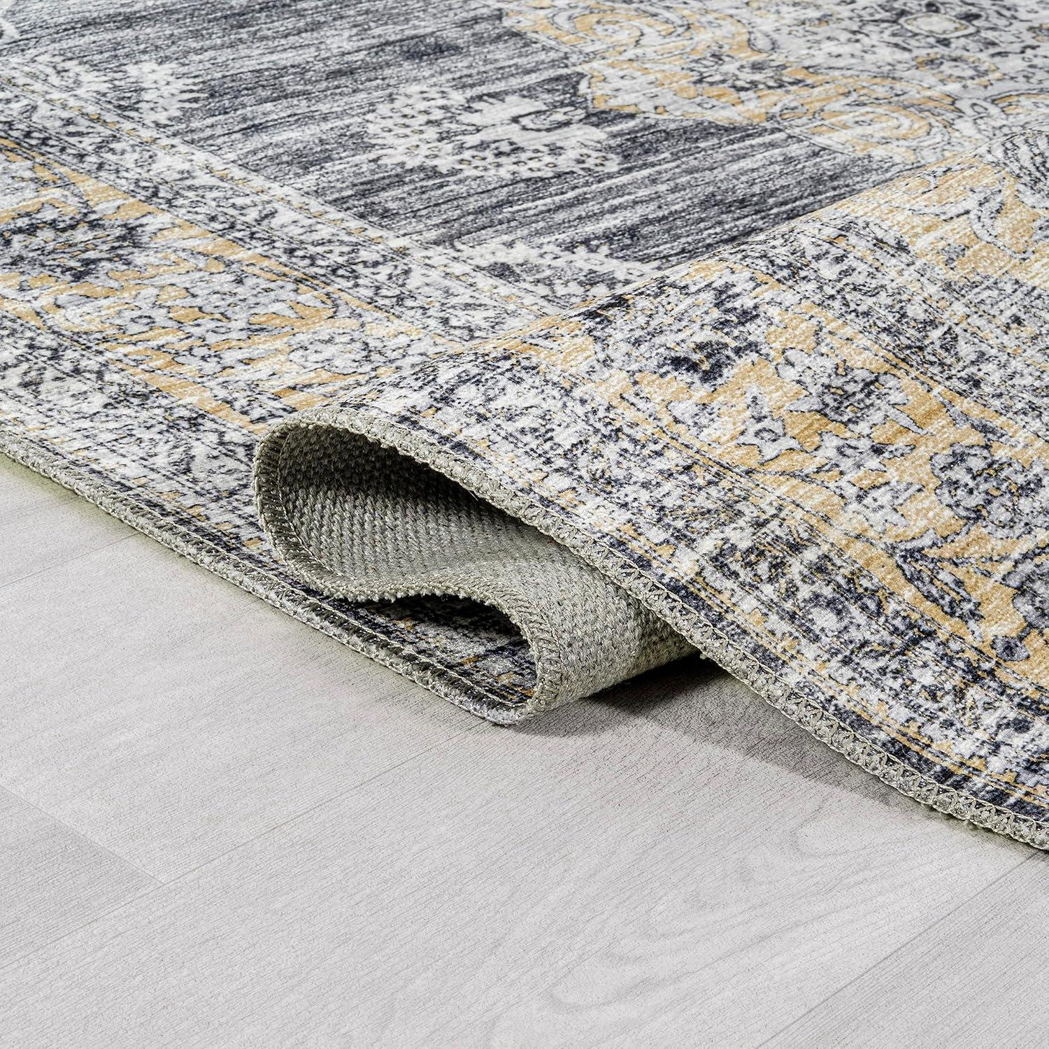 image:imageJONATHAN Y Machine Washable Indoor Area Rug 3X5 Dark PinkBlackWhite Bausch Bohemian Distressed Chenille for Living Room Bedroom Kitchen EasyCleaning PetFriendly NonShedding WSH201B3Bauschdark GrayYellow