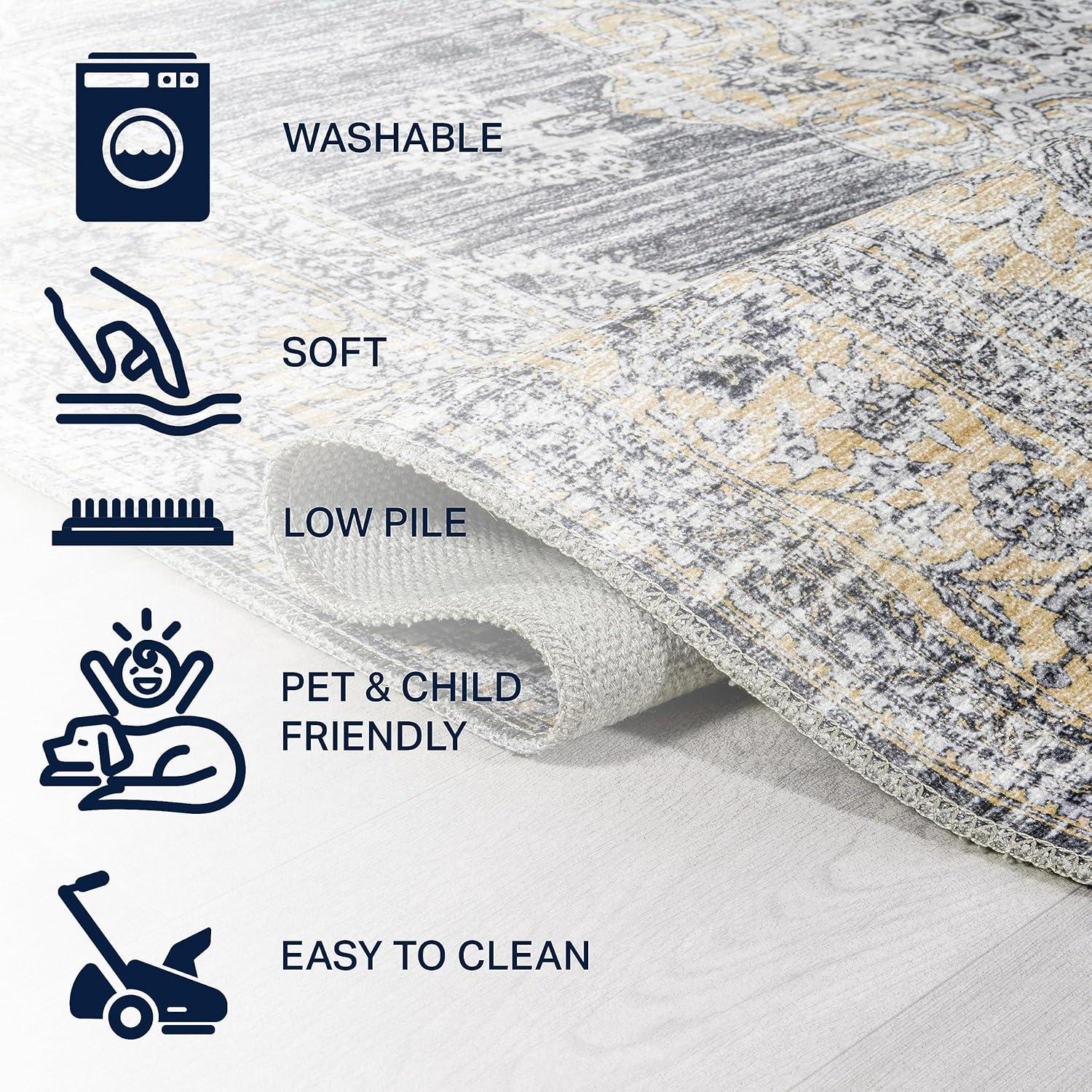 image:imageJONATHAN Y Machine Washable Indoor Area Rug 3X5 Dark PinkBlackWhite Bausch Bohemian Distressed Chenille for Living Room Bedroom Kitchen EasyCleaning PetFriendly NonShedding WSH201B3Bauschdark GrayYellow