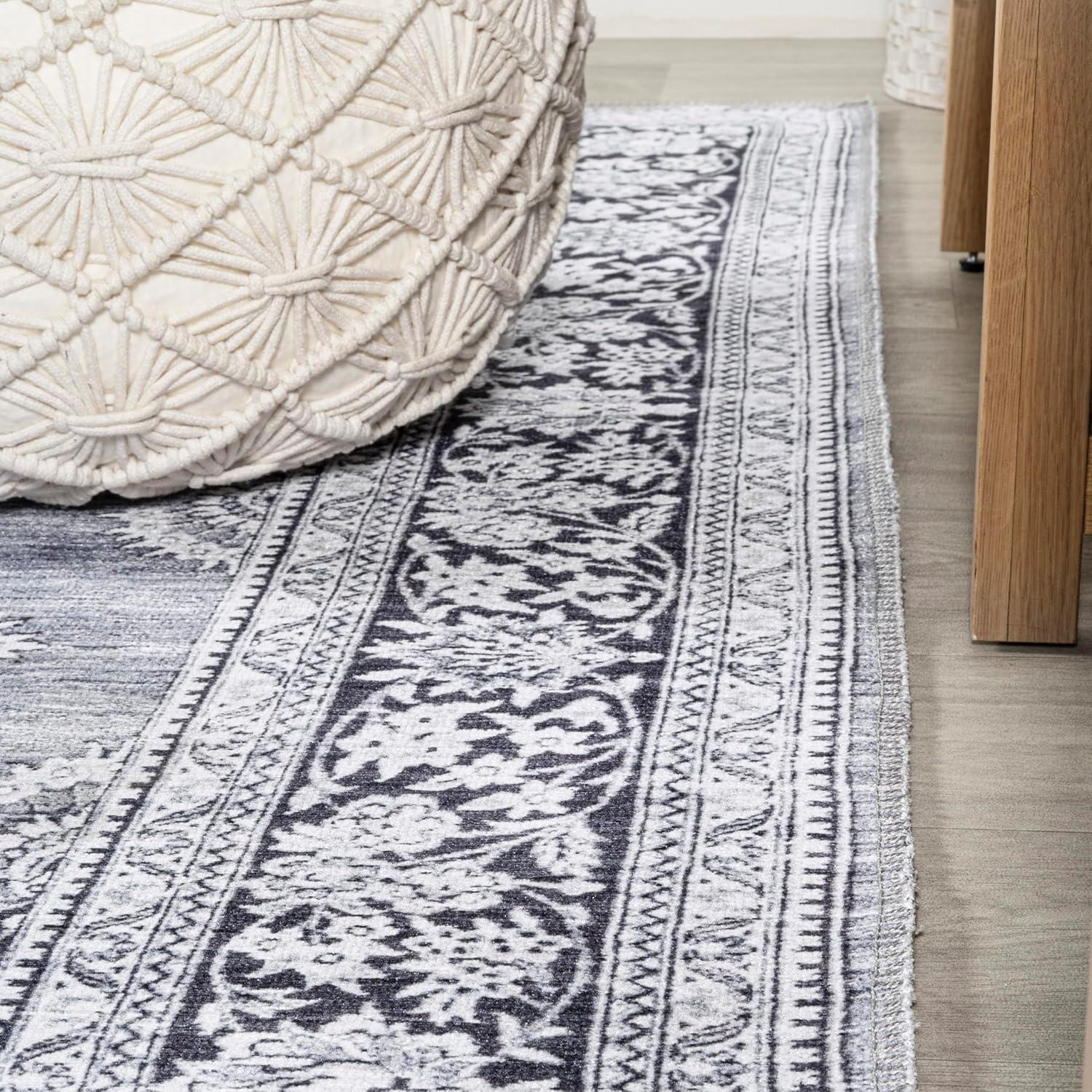 image:imageJONATHAN Y Machine Washable Indoor Area Rug 3X5 Dark PinkBlackWhite Bausch Bohemian Distressed Chenille for Living Room Bedroom Kitchen EasyCleaning PetFriendly NonShedding WSH201B3BauschgrayWhite