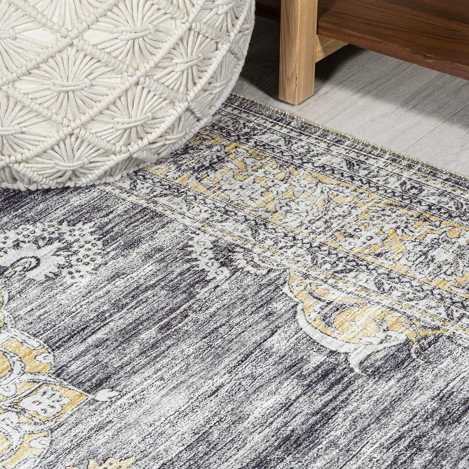 image:imageJONATHAN Y Machine Washable Indoor Area Rug 3X5 Dark PinkBlackWhite Bausch Bohemian Distressed Chenille for Living Room Bedroom Kitchen EasyCleaning PetFriendly NonShedding WSH201B3Bauschdark GrayYellow