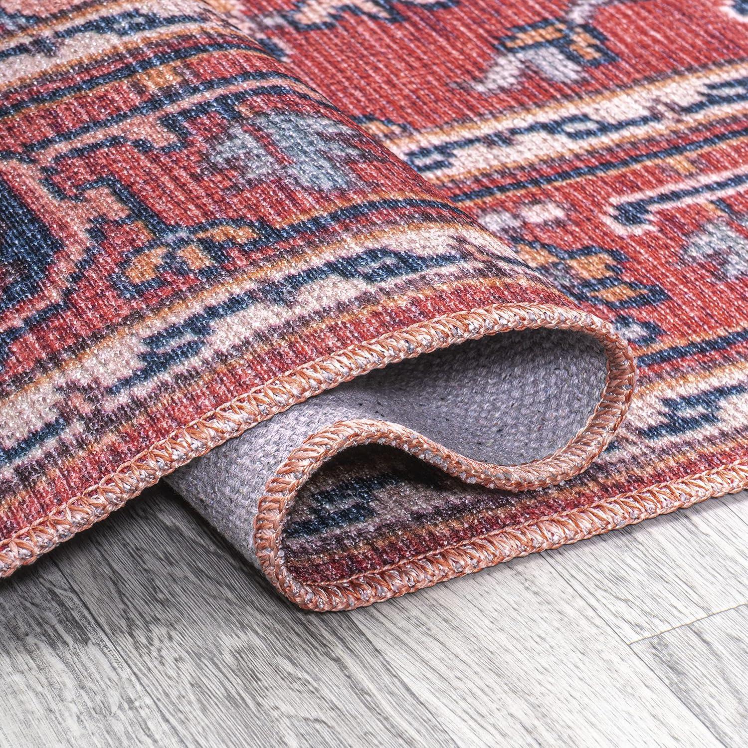 image:imageJONATHAN Y Machine Washable Indoor Area Rug 3X5 GreenNavyCream Cirali Ornate Large Medallion for Living Room Bedroom Kitchen Office EasyCleaning PetFriendly NonShedding WSH105C3CiraliredNavy