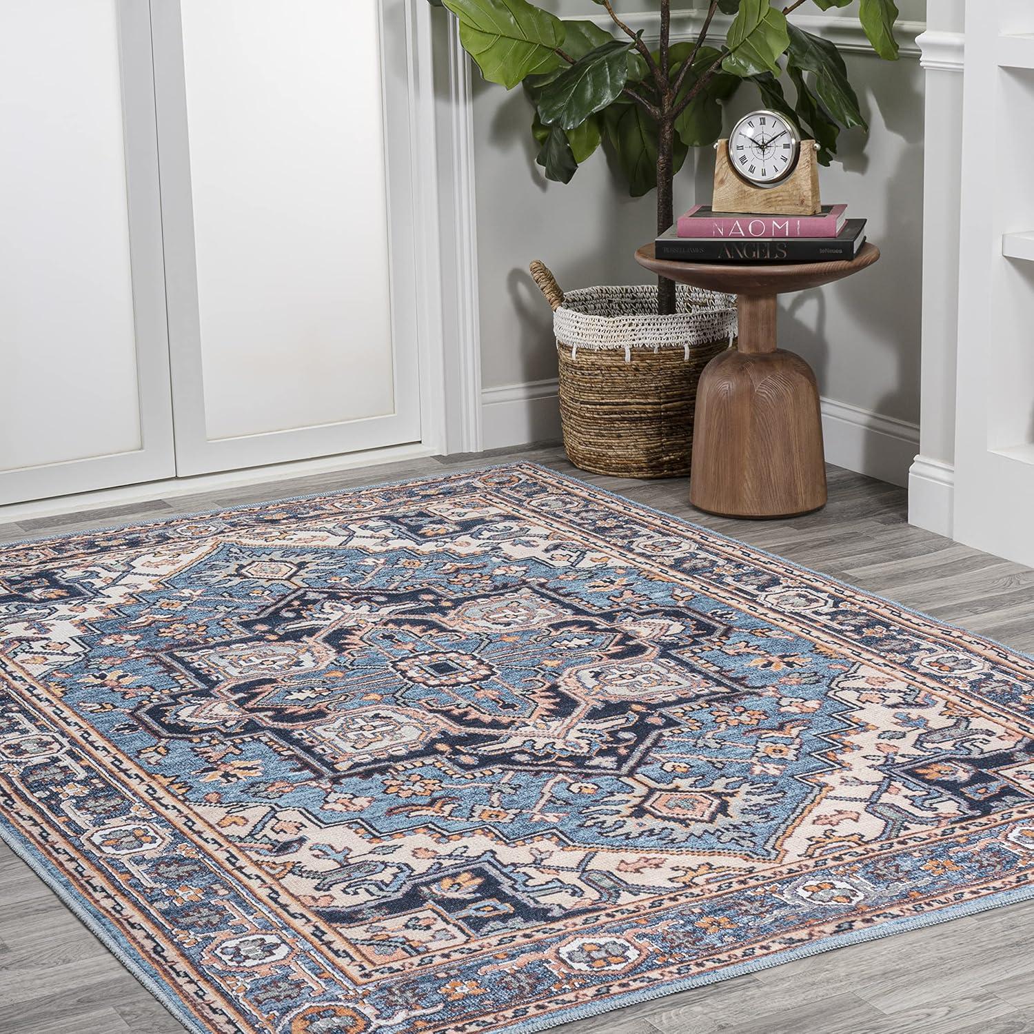 image:imageJONATHAN Y Machine Washable Indoor Area Rug 3X5 GreenNavyCream Cirali Ornate Large Medallion for Living Room Bedroom Kitchen Office EasyCleaning PetFriendly NonShedding WSH105C3CiraliblueBeige