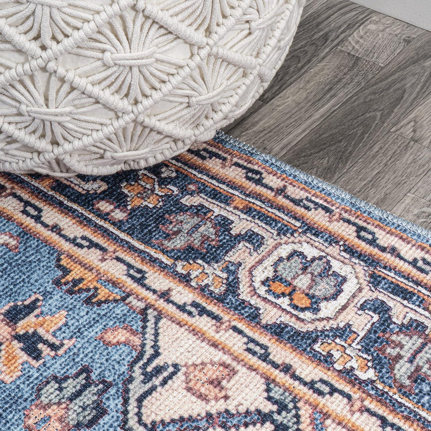 image:imageJONATHAN Y Machine Washable Indoor Area Rug 3X5 GreenNavyCream Cirali Ornate Large Medallion for Living Room Bedroom Kitchen Office EasyCleaning PetFriendly NonShedding WSH105C3CiraliblueBeige