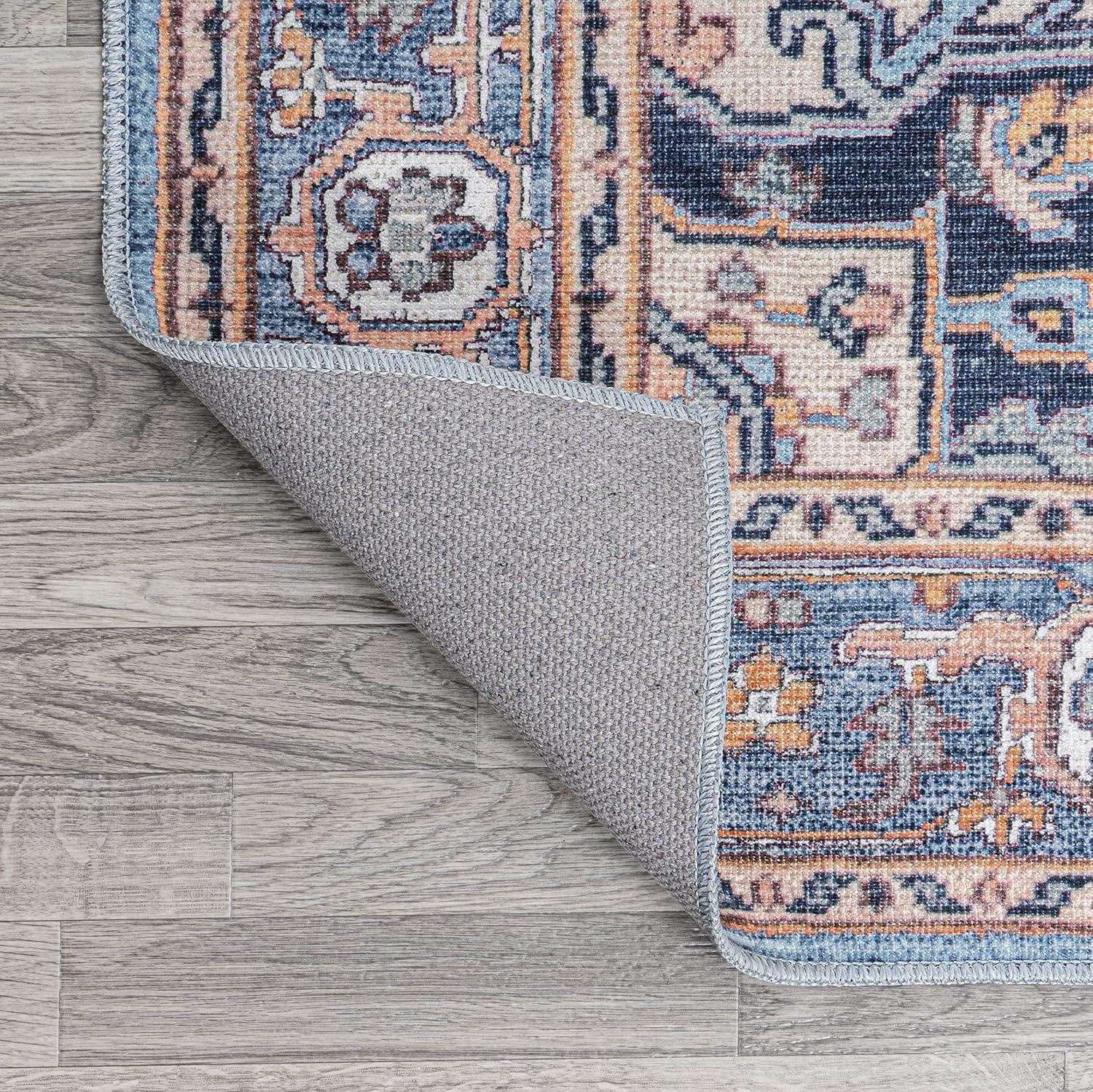 image:imageJONATHAN Y Machine Washable Indoor Area Rug 3X5 GreenNavyCream Cirali Ornate Large Medallion for Living Room Bedroom Kitchen Office EasyCleaning PetFriendly NonShedding WSH105C3CiraliblueBeige