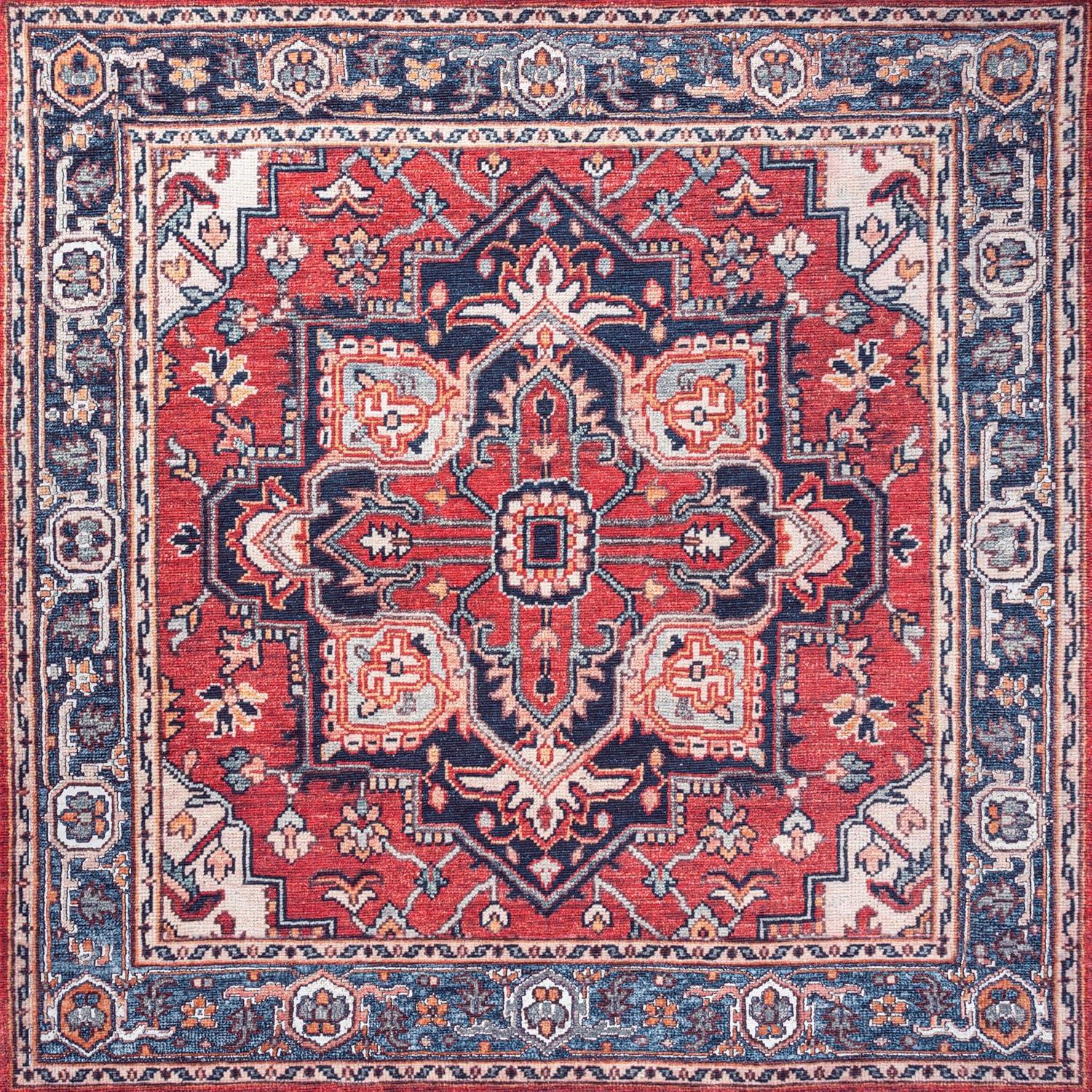 image:imageJONATHAN Y Machine Washable Indoor Area Rug 3X5 GreenNavyCream Cirali Ornate Large Medallion for Living Room Bedroom Kitchen Office EasyCleaning PetFriendly NonShedding WSH105C3CiraliredNavy