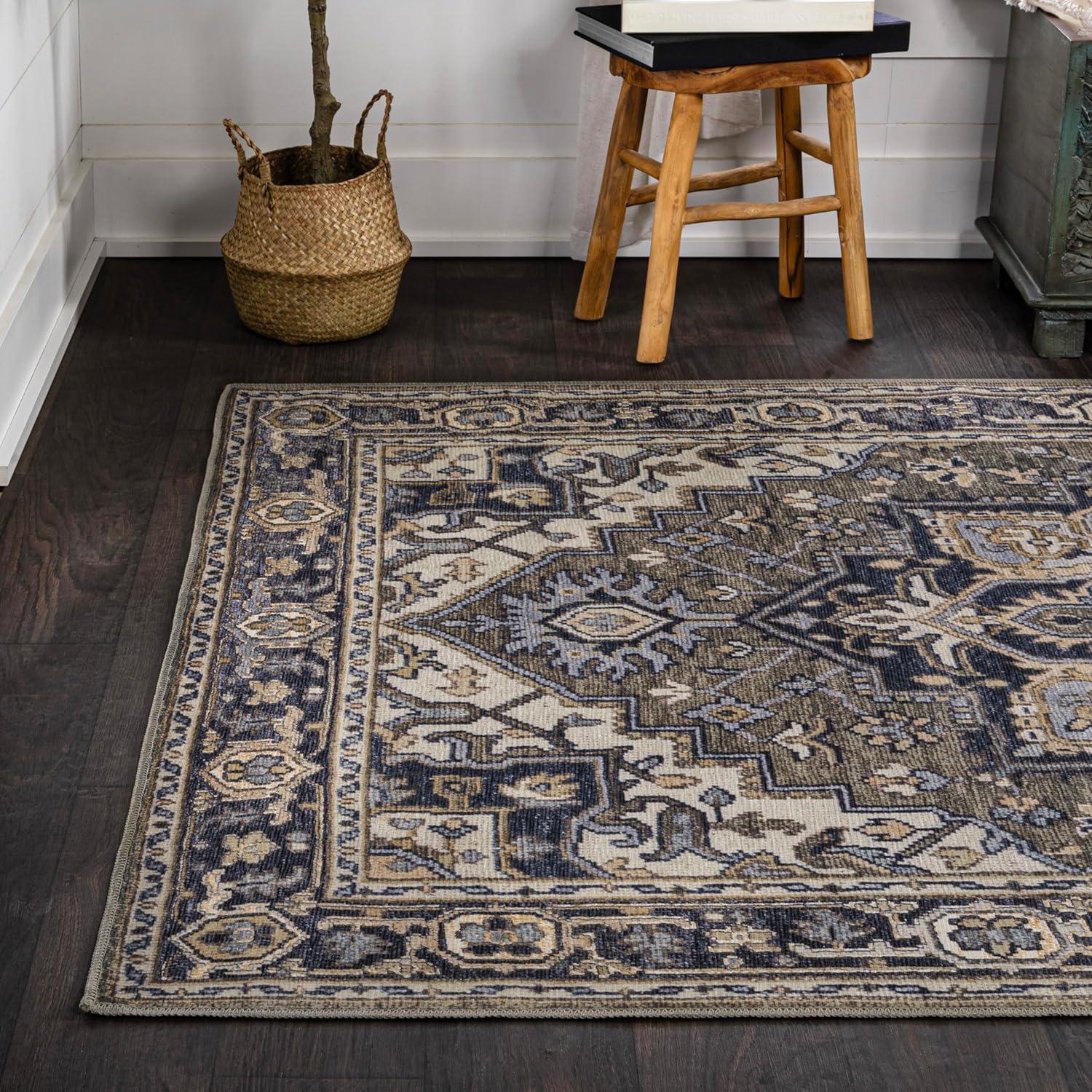 image:imageJONATHAN Y Machine Washable Indoor Area Rug 3X5 GreenNavyCream Cirali Ornate Large Medallion for Living Room Bedroom Kitchen Office EasyCleaning PetFriendly NonShedding WSH105C3CiraligreenNavyCream
