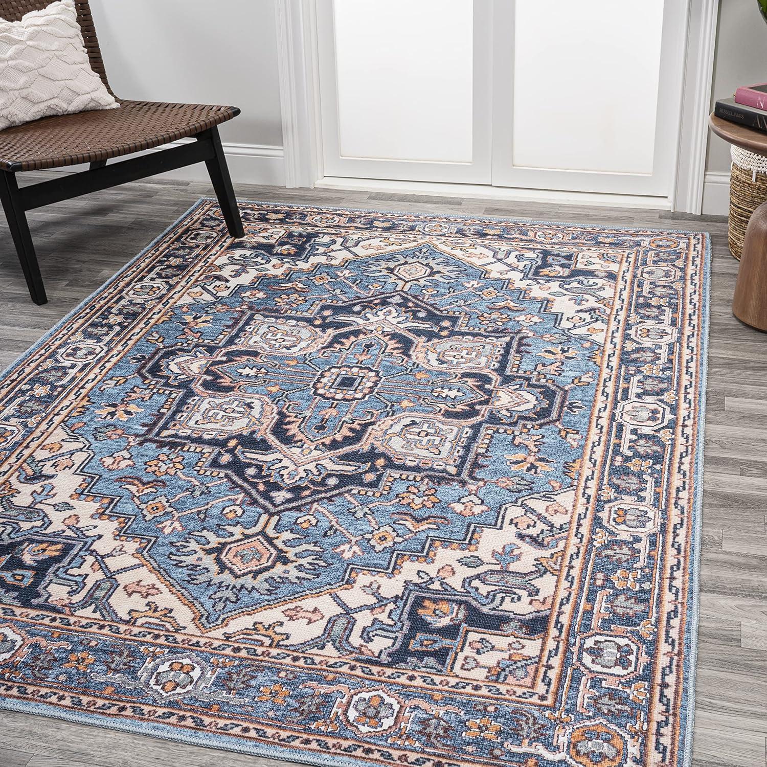 image:imageJONATHAN Y Machine Washable Indoor Area Rug 3X5 GreenNavyCream Cirali Ornate Large Medallion for Living Room Bedroom Kitchen Office EasyCleaning PetFriendly NonShedding WSH105C3CiraliblueBeige