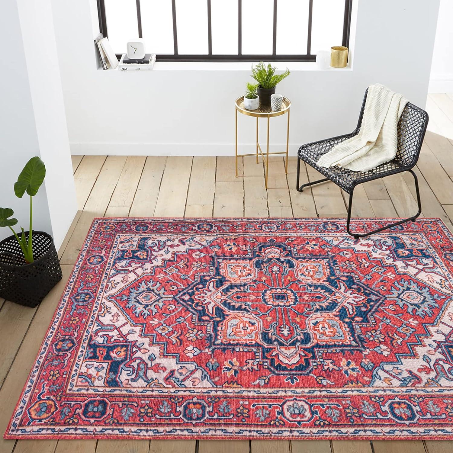 image:imageJONATHAN Y Machine Washable Indoor Area Rug 3X5 GreenNavyCream Cirali Ornate Large Medallion for Living Room Bedroom Kitchen Office EasyCleaning PetFriendly NonShedding WSH105C3CiraliredNavy