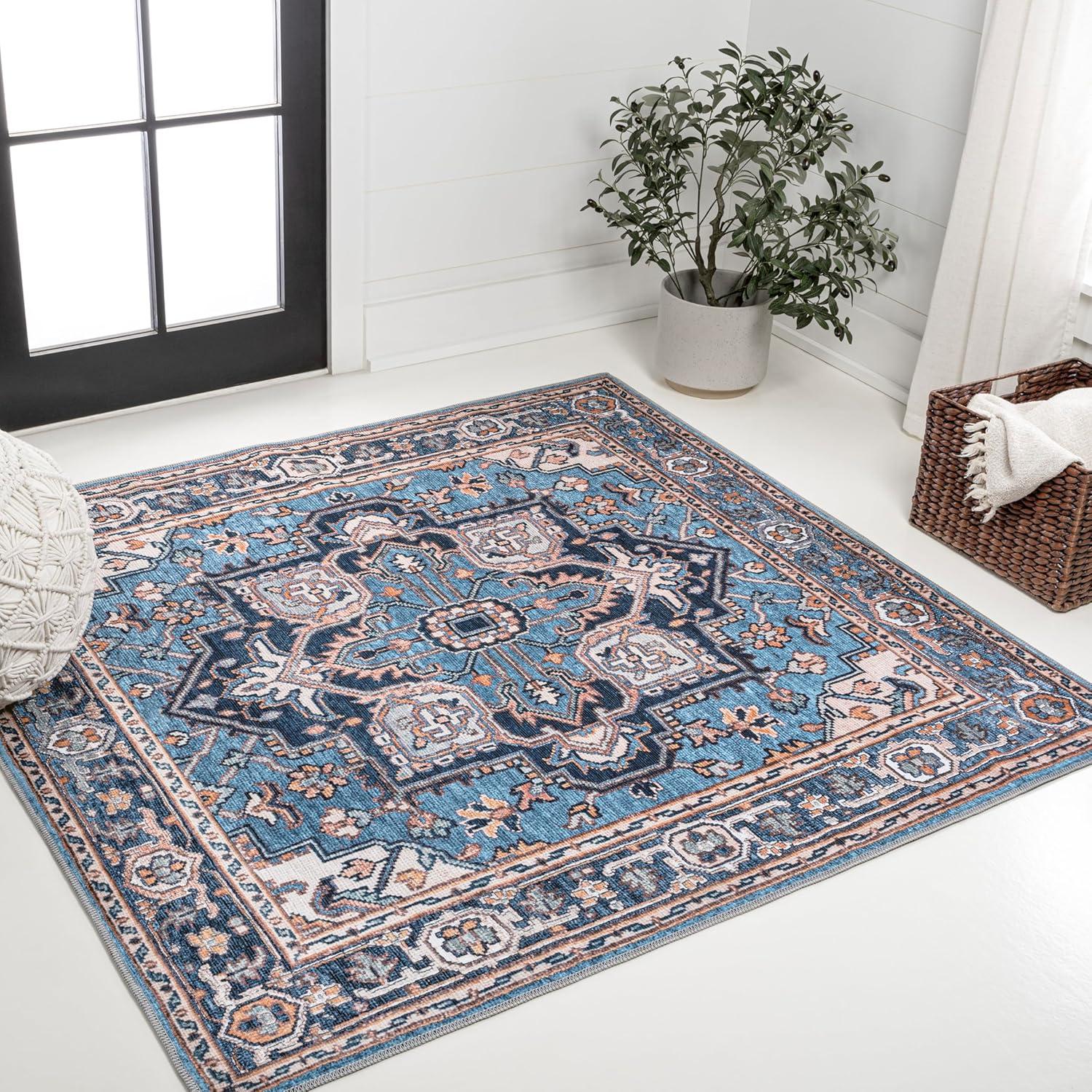 image:imageJONATHAN Y Machine Washable Indoor Area Rug 3X5 GreenNavyCream Cirali Ornate Large Medallion for Living Room Bedroom Kitchen Office EasyCleaning PetFriendly NonShedding WSH105C3CiraliblueBeige