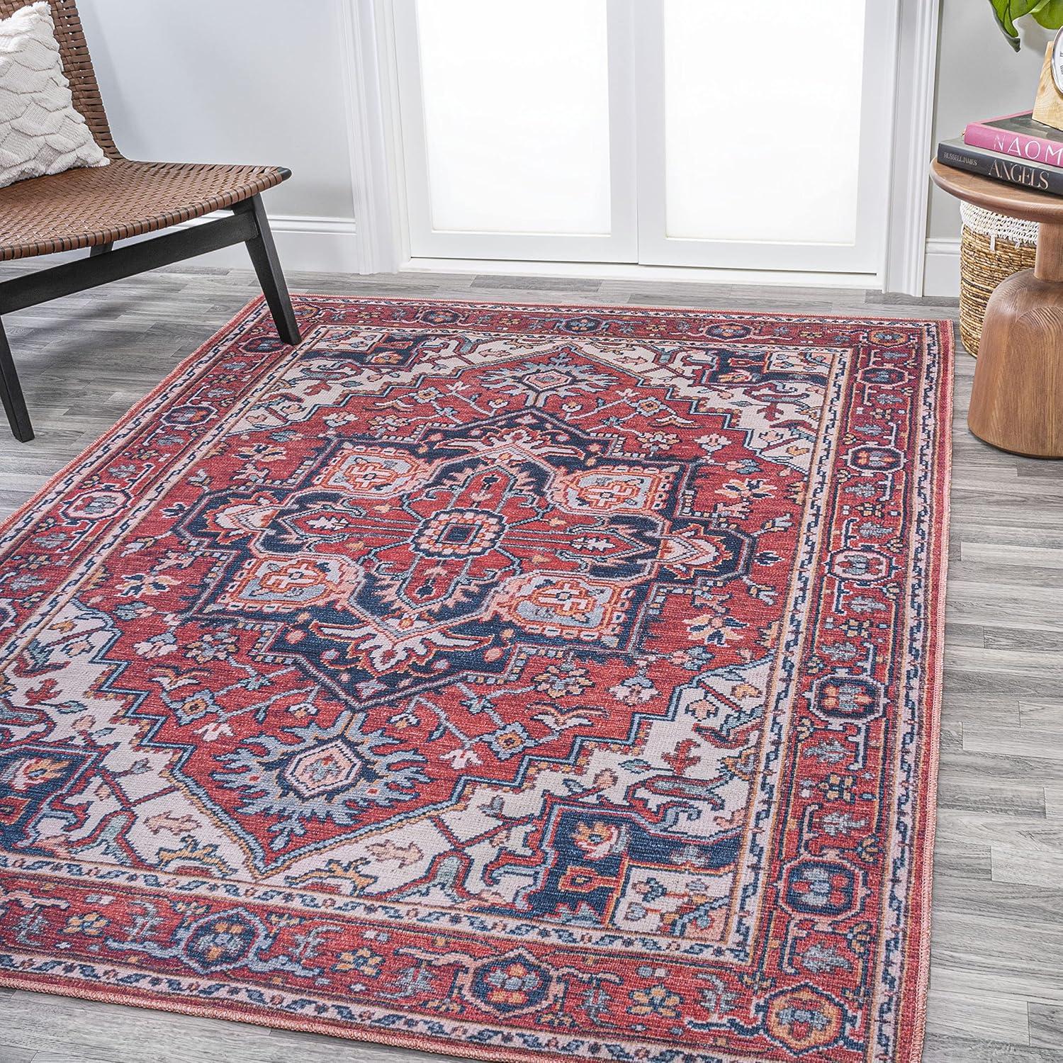 image:imageJONATHAN Y Machine Washable Indoor Area Rug 3X5 GreenNavyCream Cirali Ornate Large Medallion for Living Room Bedroom Kitchen Office EasyCleaning PetFriendly NonShedding WSH105C3CiraliredNavy