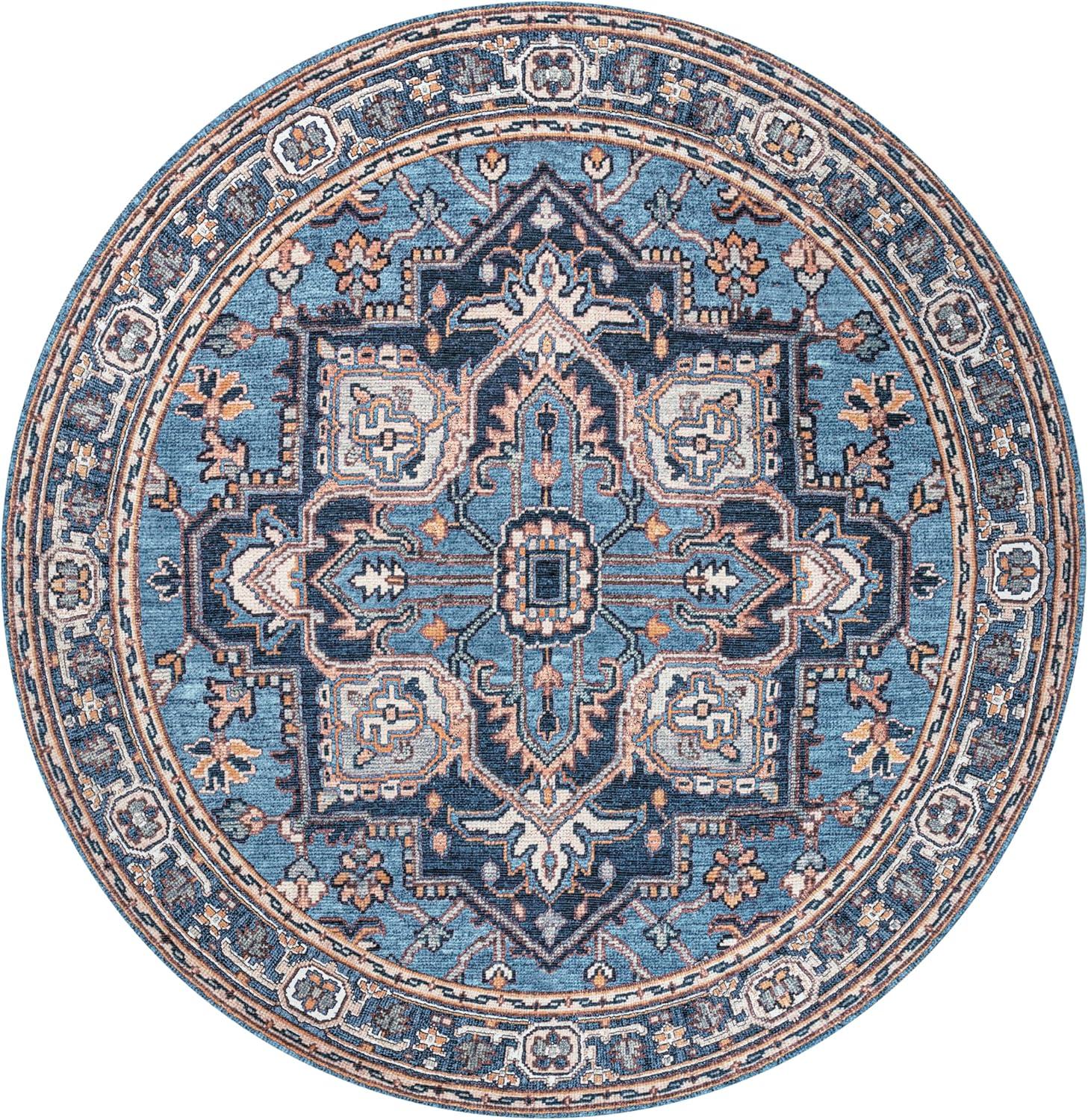 image:imageJONATHAN Y Machine Washable Indoor Area Rug 3X5 GreenNavyCream Cirali Ornate Large Medallion for Living Room Bedroom Kitchen Office EasyCleaning PetFriendly NonShedding WSH105C3CiraliblueBeige