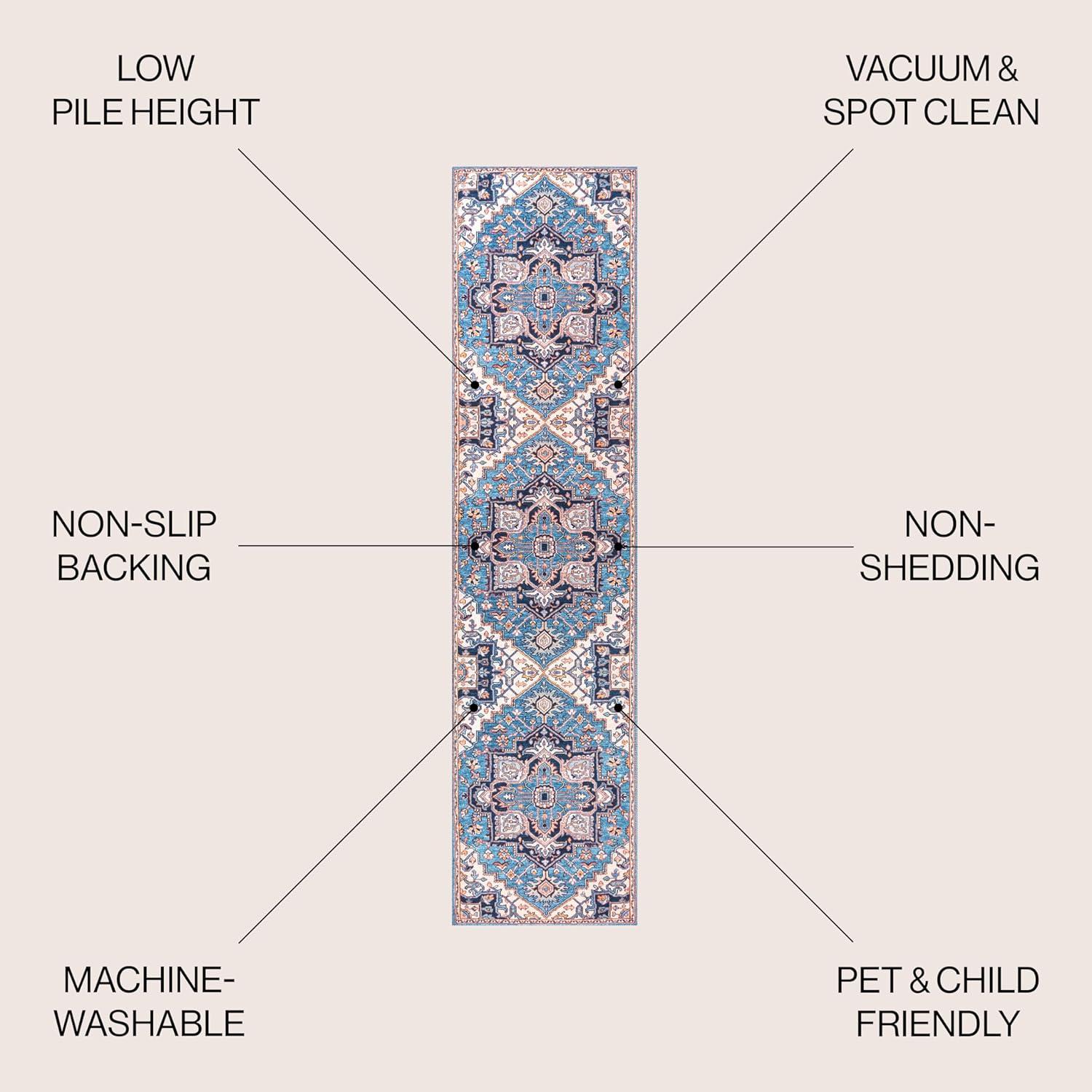 image:imageJONATHAN Y Machine Washable Indoor Area Rug 3X5 GreenNavyCream Cirali Ornate Large Medallion for Living Room Bedroom Kitchen Office EasyCleaning PetFriendly NonShedding WSH105C3CiraliblueBeige