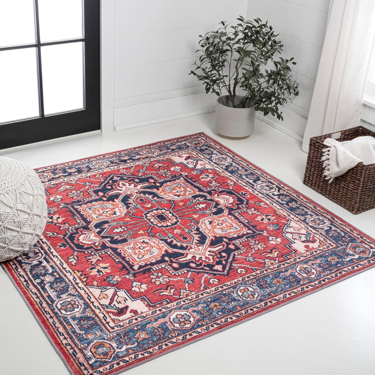 image:imageJONATHAN Y Machine Washable Indoor Area Rug 3X5 GreenNavyCream Cirali Ornate Large Medallion for Living Room Bedroom Kitchen Office EasyCleaning PetFriendly NonShedding WSH105C3CiraliredNavy
