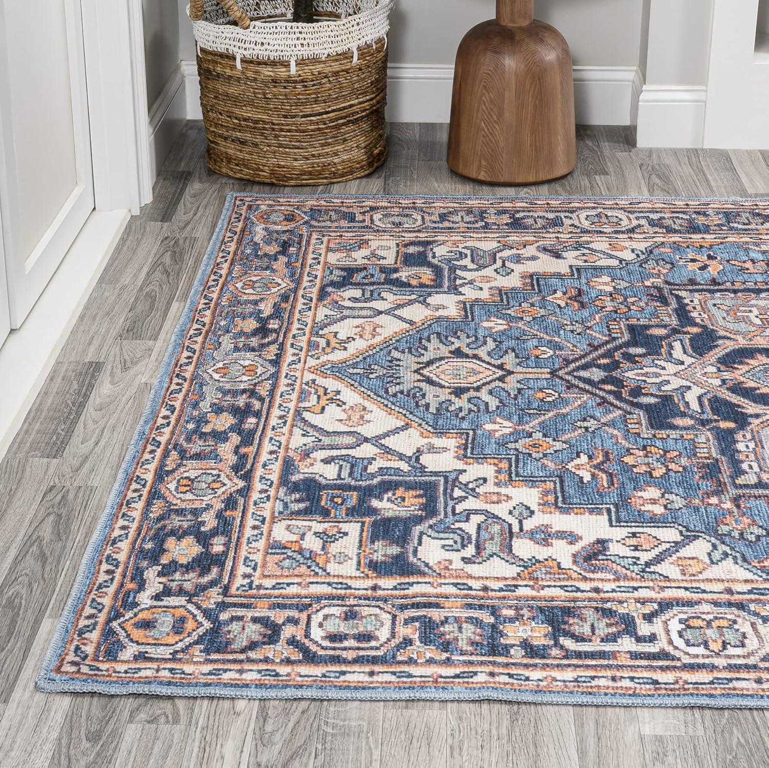 image:imageJONATHAN Y Machine Washable Indoor Area Rug 3X5 GreenNavyCream Cirali Ornate Large Medallion for Living Room Bedroom Kitchen Office EasyCleaning PetFriendly NonShedding WSH105C3CiraliblueBeige