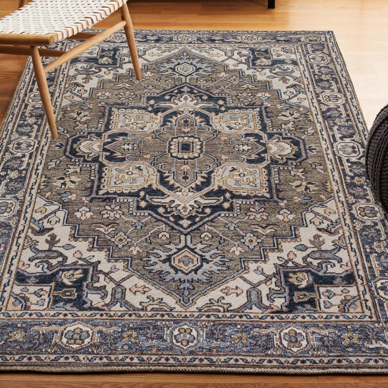image:imageJONATHAN Y Machine Washable Indoor Area Rug 3X5 GreenNavyCream Cirali Ornate Large Medallion for Living Room Bedroom Kitchen Office EasyCleaning PetFriendly NonShedding WSH105C3CiraligreenNavyCream