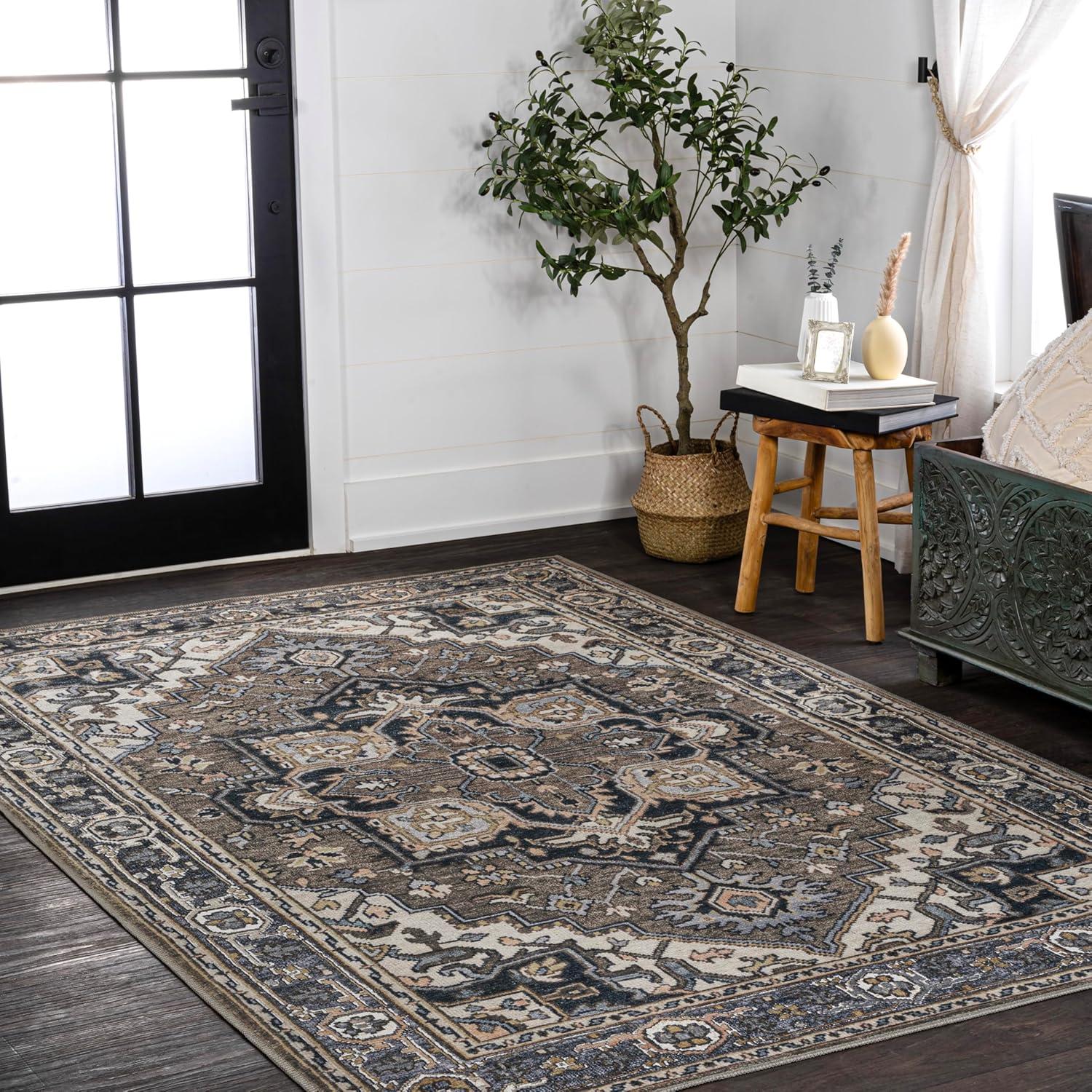 image:imageJONATHAN Y Machine Washable Indoor Area Rug 3X5 GreenNavyCream Cirali Ornate Large Medallion for Living Room Bedroom Kitchen Office EasyCleaning PetFriendly NonShedding WSH105C3CiraligreenNavyCream