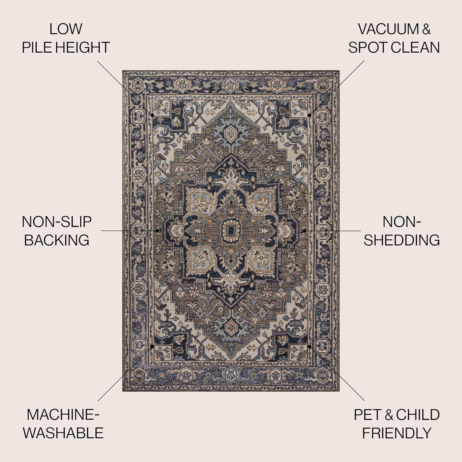 image:imageJONATHAN Y Machine Washable Indoor Area Rug 3X5 GreenNavyCream Cirali Ornate Large Medallion for Living Room Bedroom Kitchen Office EasyCleaning PetFriendly NonShedding WSH105C3CiraligreenNavyCream