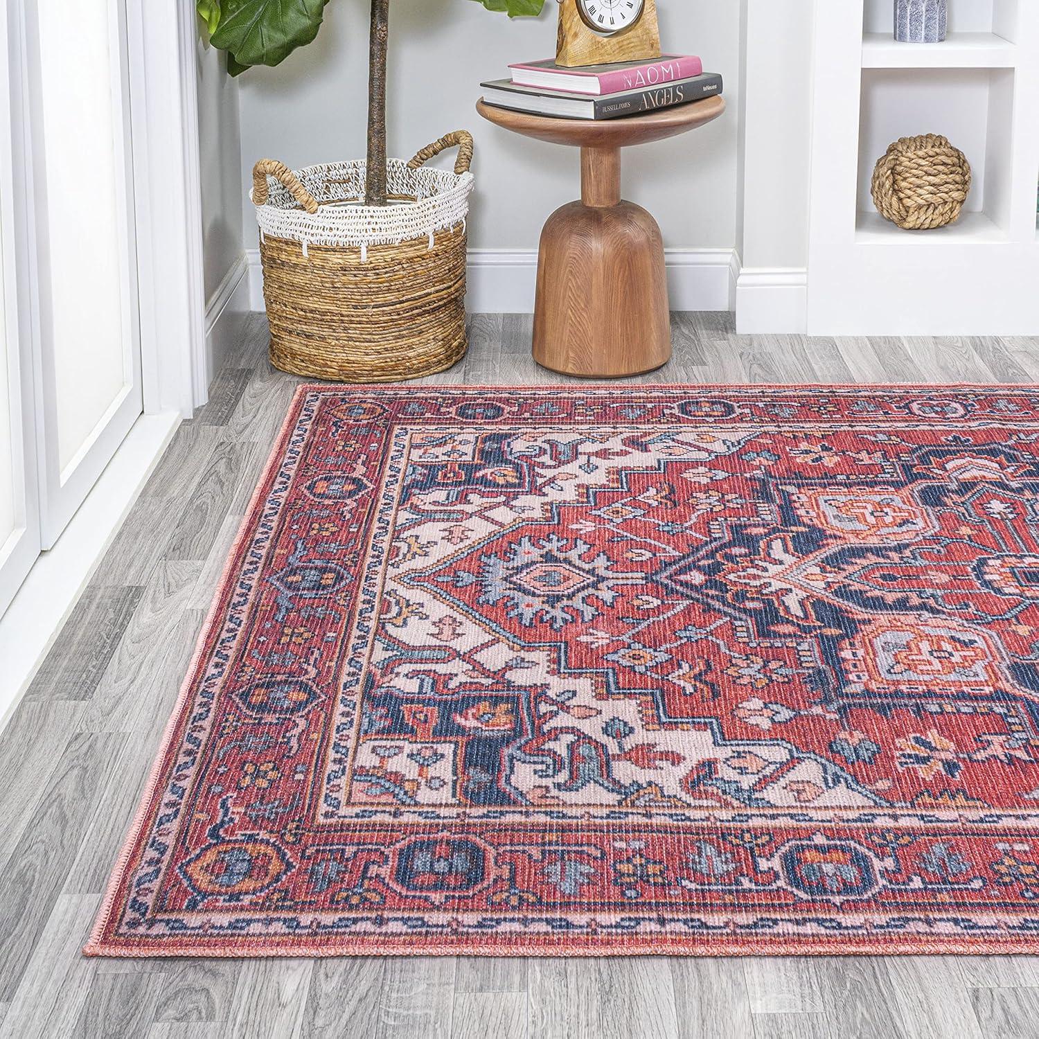 image:imageJONATHAN Y Machine Washable Indoor Area Rug 3X5 GreenNavyCream Cirali Ornate Large Medallion for Living Room Bedroom Kitchen Office EasyCleaning PetFriendly NonShedding WSH105C3CiraliredNavy