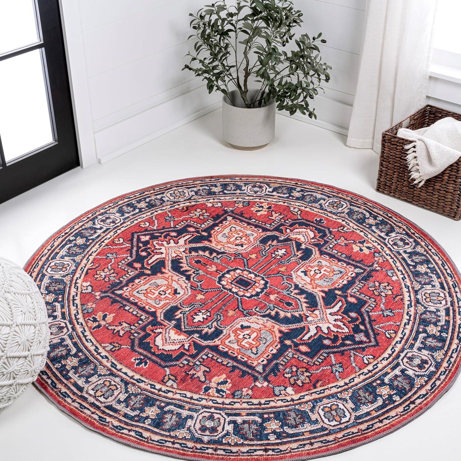 image:imageJONATHAN Y Machine Washable Indoor Area Rug 3X5 GreenNavyCream Cirali Ornate Large Medallion for Living Room Bedroom Kitchen Office EasyCleaning PetFriendly NonShedding WSH105C3CiraliredNavy