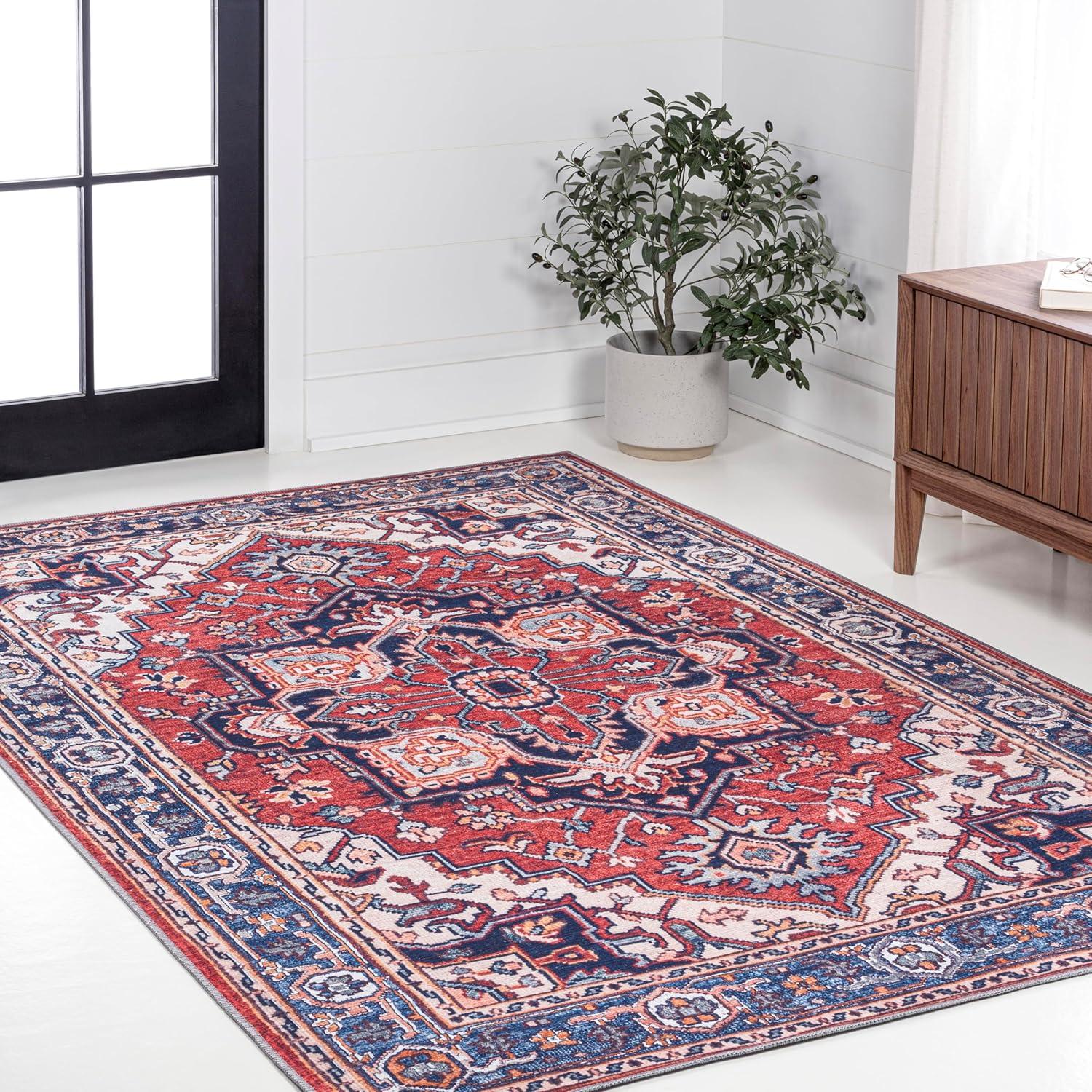 image:imageJONATHAN Y Machine Washable Indoor Area Rug 3X5 GreenNavyCream Cirali Ornate Large Medallion for Living Room Bedroom Kitchen Office EasyCleaning PetFriendly NonShedding WSH105C3CiraliredNavy