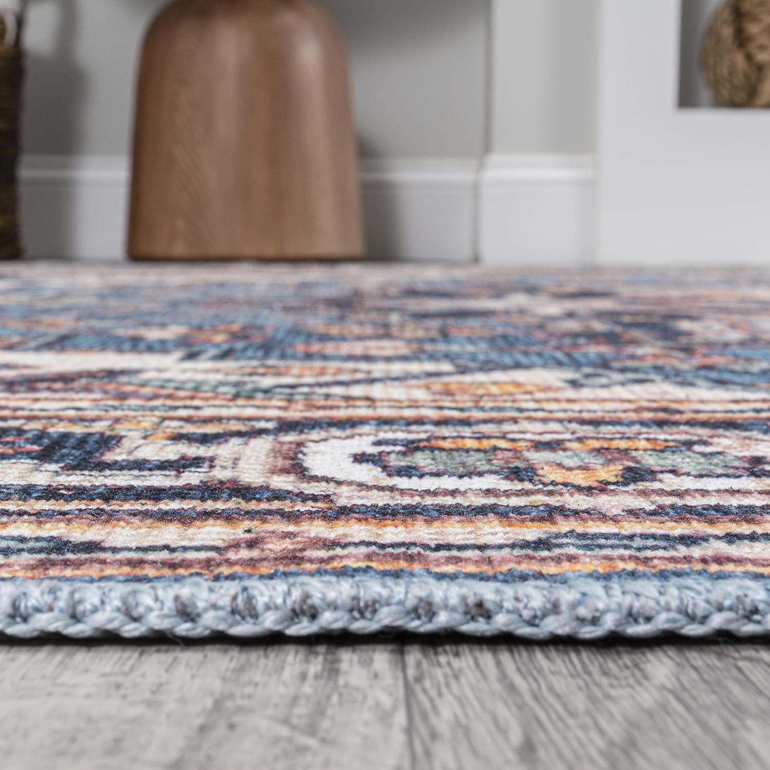 image:imageJONATHAN Y Machine Washable Indoor Area Rug 3X5 GreenNavyCream Cirali Ornate Large Medallion for Living Room Bedroom Kitchen Office EasyCleaning PetFriendly NonShedding WSH105C3CiraliblueBeige