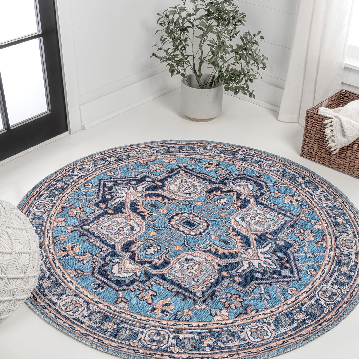 image:imageJONATHAN Y Machine Washable Indoor Area Rug 3X5 GreenNavyCream Cirali Ornate Large Medallion for Living Room Bedroom Kitchen Office EasyCleaning PetFriendly NonShedding WSH105C3CiraliblueBeige