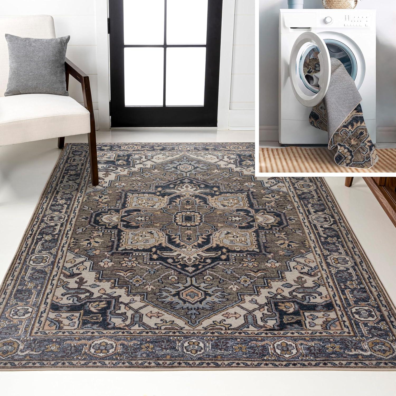 image:imageJONATHAN Y Machine Washable Indoor Area Rug 3X5 GreenNavyCream Cirali Ornate Large Medallion for Living Room Bedroom Kitchen Office EasyCleaning PetFriendly NonShedding WSH105C3CiraligreenNavyCream