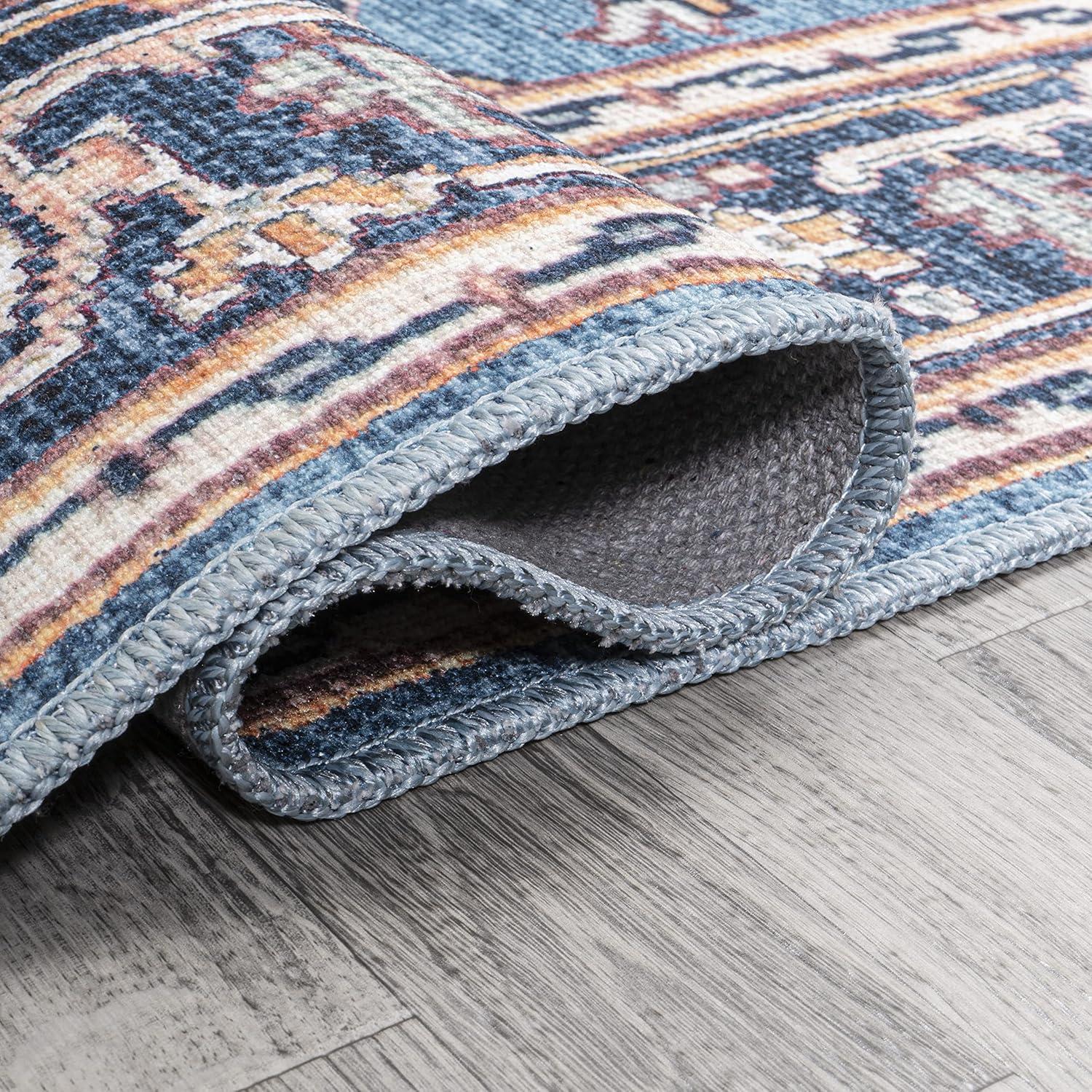 image:imageJONATHAN Y Machine Washable Indoor Area Rug 3X5 GreenNavyCream Cirali Ornate Large Medallion for Living Room Bedroom Kitchen Office EasyCleaning PetFriendly NonShedding WSH105C3CiraliblueBeige
