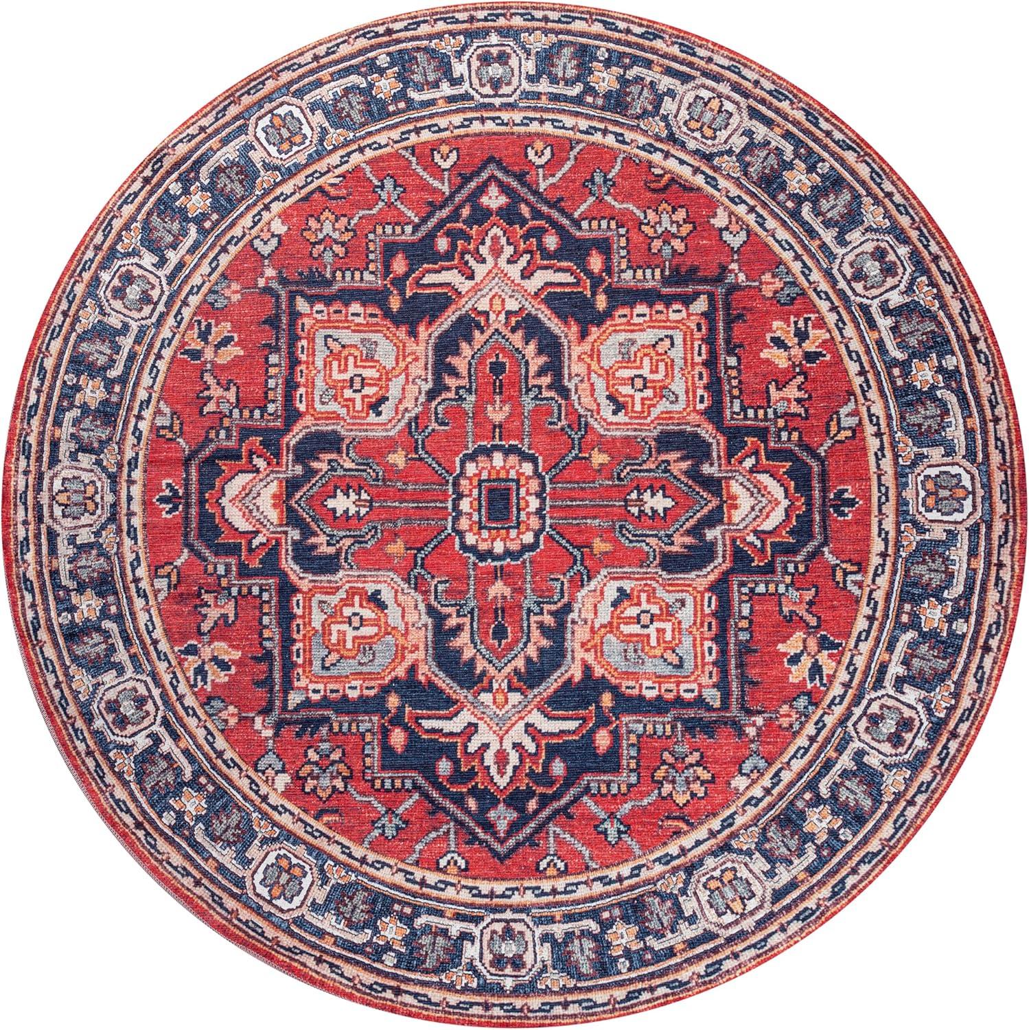 image:imageJONATHAN Y Machine Washable Indoor Area Rug 3X5 GreenNavyCream Cirali Ornate Large Medallion for Living Room Bedroom Kitchen Office EasyCleaning PetFriendly NonShedding WSH105C3CiraliredNavy
