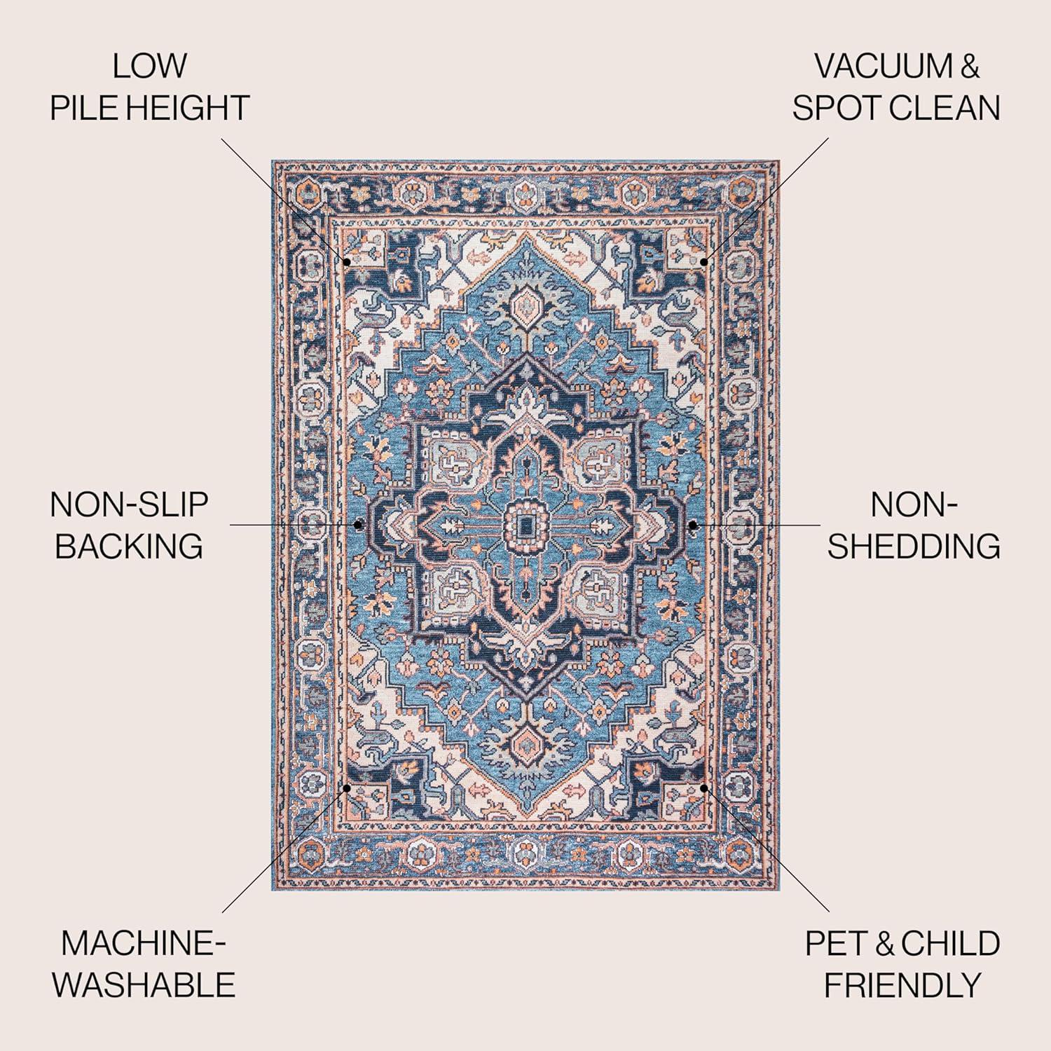 image:imageJONATHAN Y Machine Washable Indoor Area Rug 3X5 GreenNavyCream Cirali Ornate Large Medallion for Living Room Bedroom Kitchen Office EasyCleaning PetFriendly NonShedding WSH105C3CiraliblueBeige