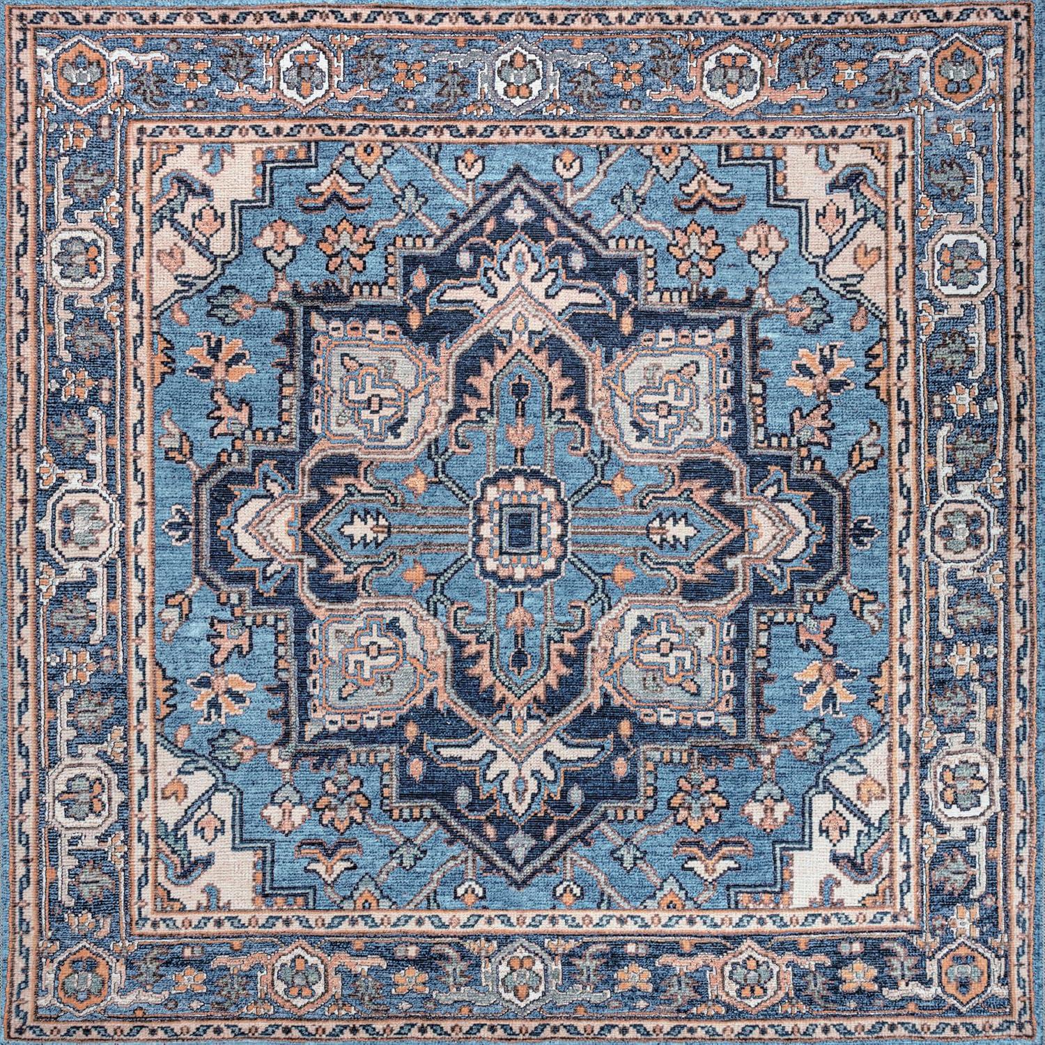 image:imageJONATHAN Y Machine Washable Indoor Area Rug 3X5 GreenNavyCream Cirali Ornate Large Medallion for Living Room Bedroom Kitchen Office EasyCleaning PetFriendly NonShedding WSH105C3CiraliblueBeige