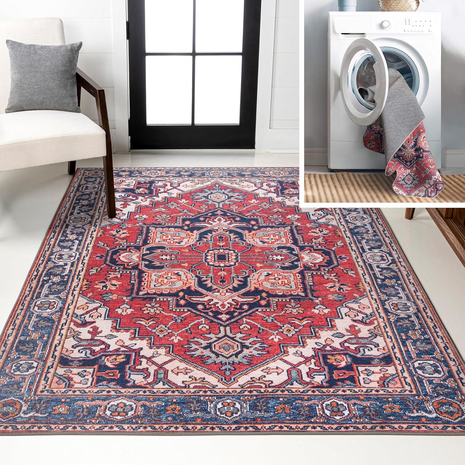image:imageJONATHAN Y Machine Washable Indoor Area Rug 3X5 GreenNavyCream Cirali Ornate Large Medallion for Living Room Bedroom Kitchen Office EasyCleaning PetFriendly NonShedding WSH105C3CiraliredNavy