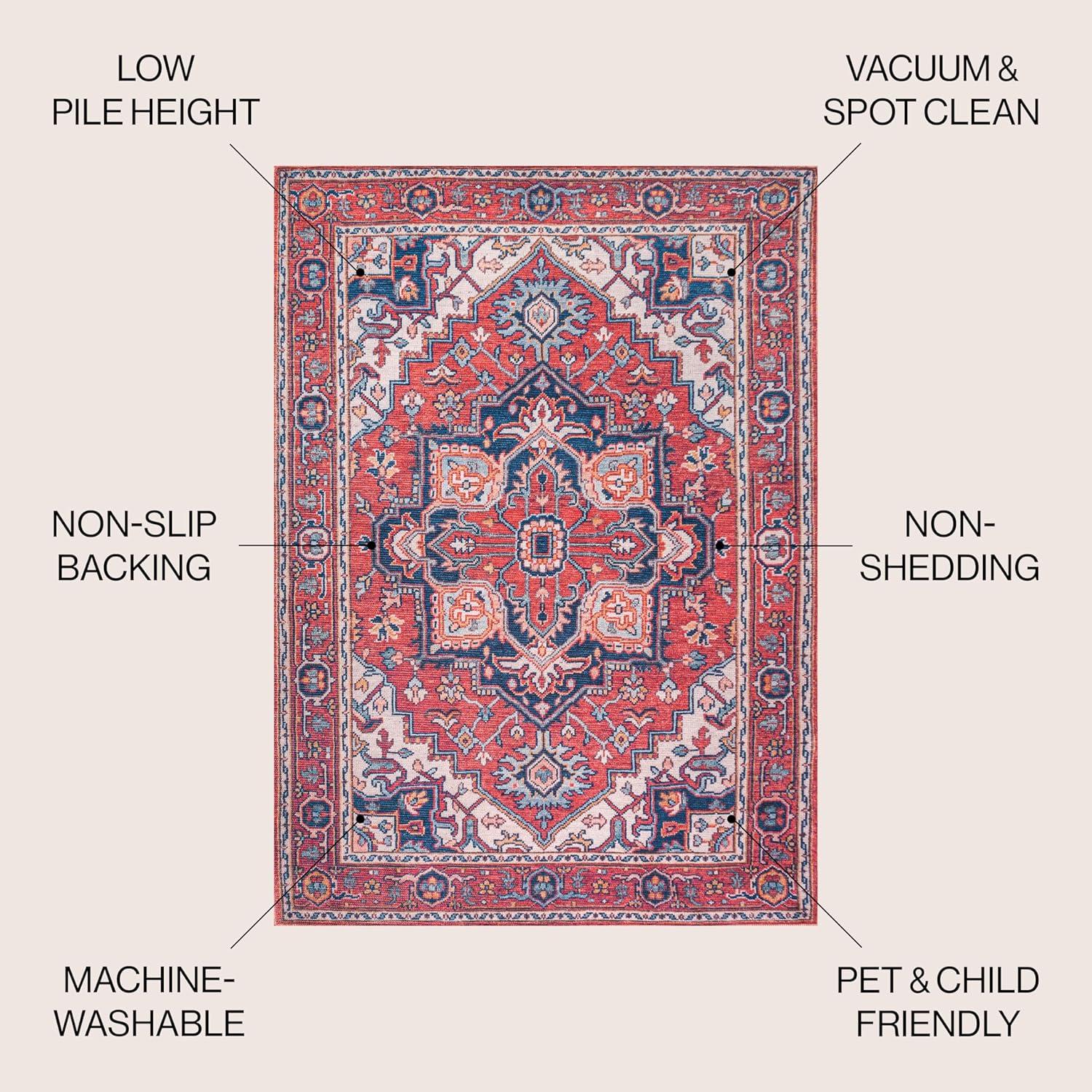 image:imageJONATHAN Y Machine Washable Indoor Area Rug 3X5 GreenNavyCream Cirali Ornate Large Medallion for Living Room Bedroom Kitchen Office EasyCleaning PetFriendly NonShedding WSH105C3CiraliredNavy