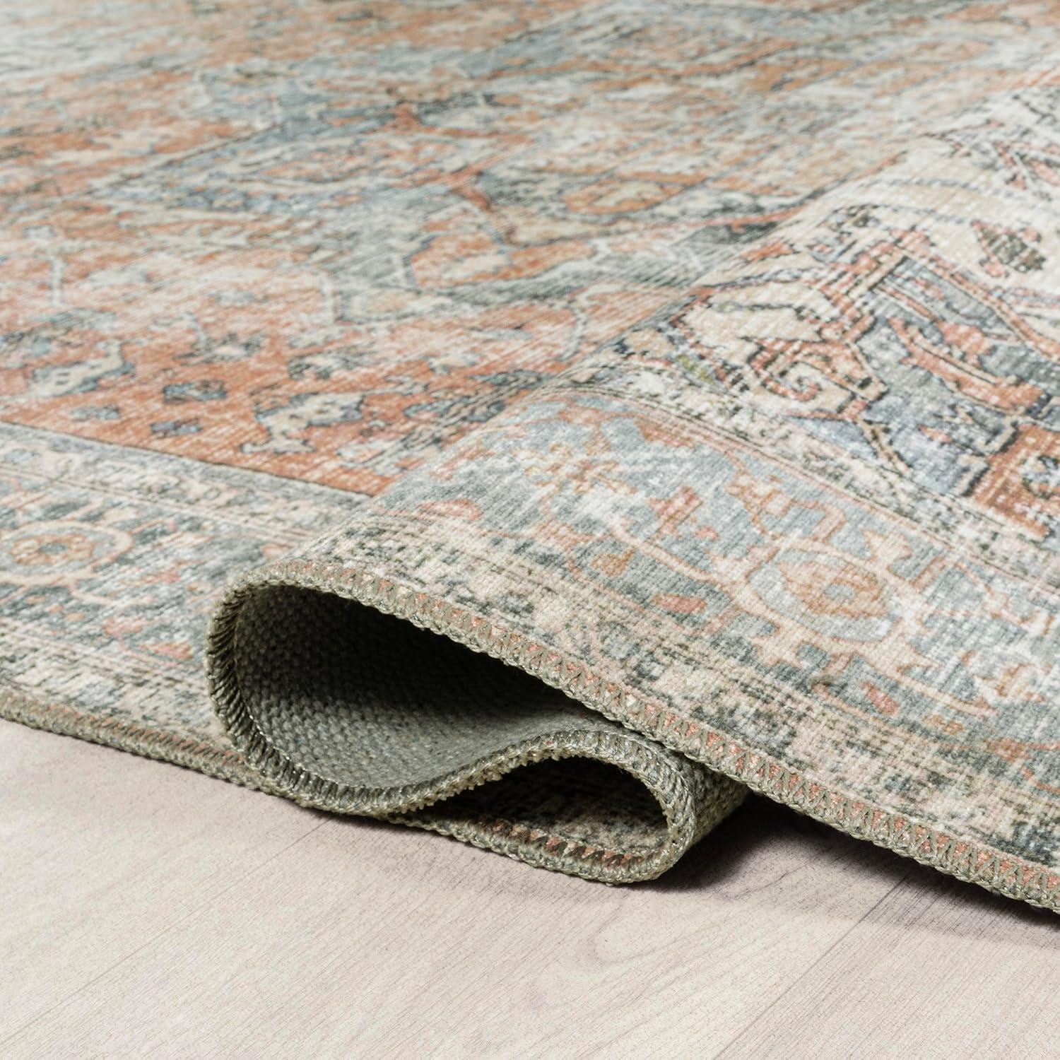 image:imageJONATHAN Y Machine Washable TerraBlue Indoor Area Rug 3X5 ft Armae Distressed Medallion Chenille for Living Room Bedroom Kitchen Office EasyCleaning PetFriendly NonShedding WSH200A3