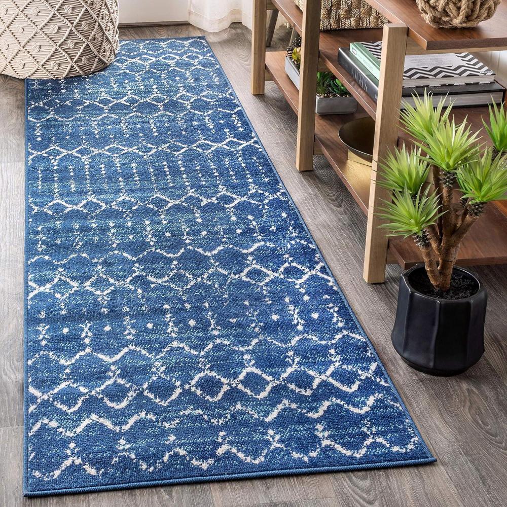 image:imageJONATHAN Y Boho Vintage Diamond CreamNavy Indoor Area Rug 9X12 ft Moroccan Hype for Living Room Bedroom Kitchen Office EasyCleaning High Traffic PetFriendly NonShedding MOH101F9BlueWhite
