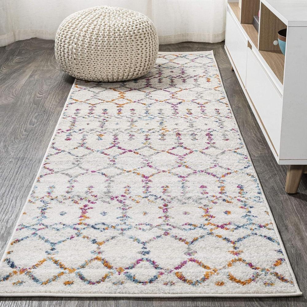 image:imageJONATHAN Y Boho Vintage Diamond CreamNavy Indoor Area Rug 9X12 ft Moroccan Hype for Living Room Bedroom Kitchen Office EasyCleaning High Traffic PetFriendly NonShedding MOH101F9IvoryMulti