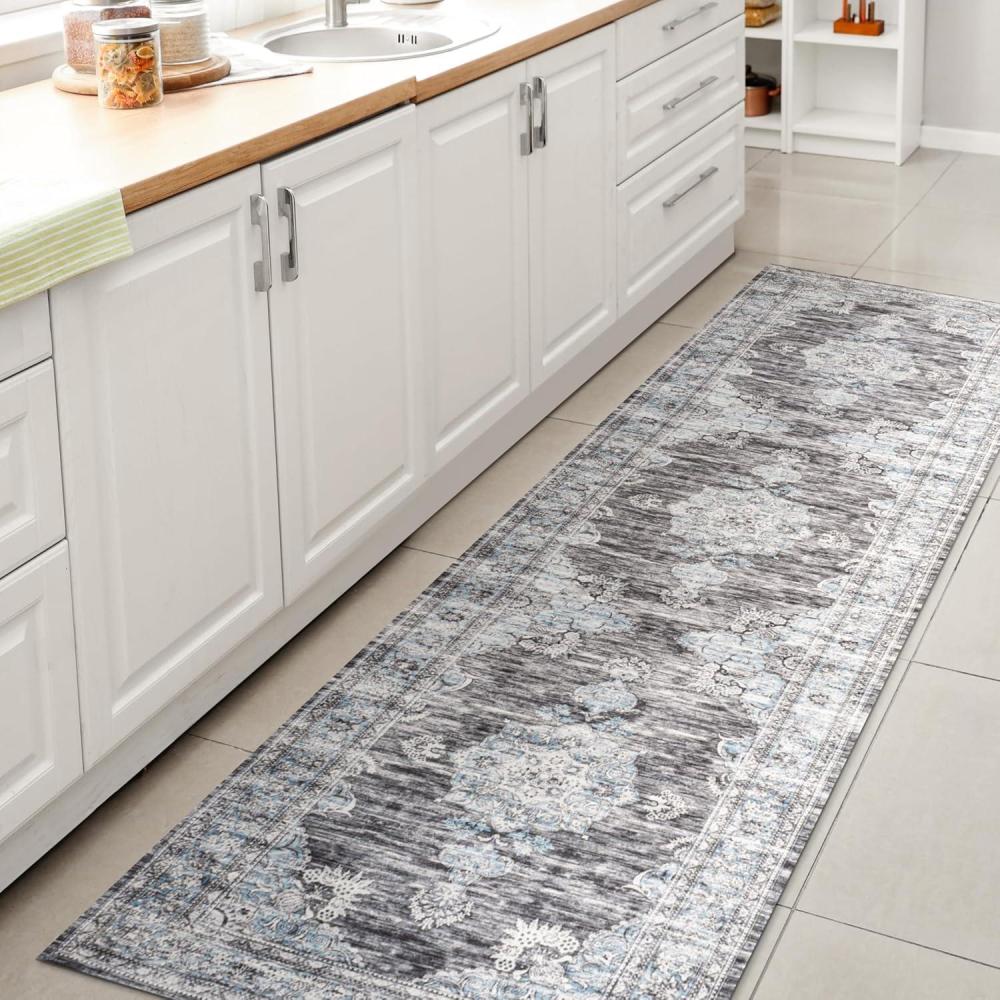image:imageJONATHAN Y Machine Washable Indoor Area Rug 3X5 Dark PinkBlackWhite Bausch Bohemian Distressed Chenille for Living Room Bedroom Kitchen EasyCleaning PetFriendly NonShedding WSH201B3Bauschdark GrayBlue