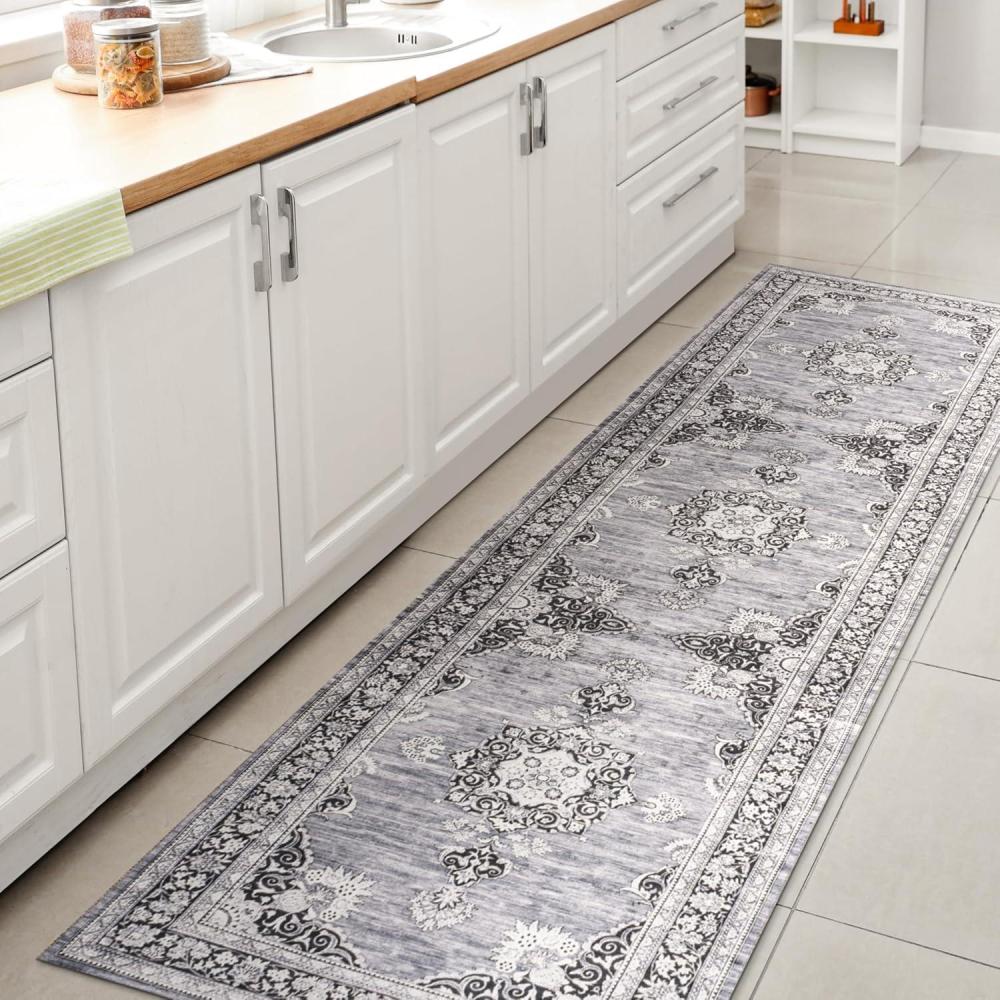 image:imageJONATHAN Y Machine Washable Indoor Area Rug 3X5 Dark PinkBlackWhite Bausch Bohemian Distressed Chenille for Living Room Bedroom Kitchen EasyCleaning PetFriendly NonShedding WSH201B3BauschgrayWhite