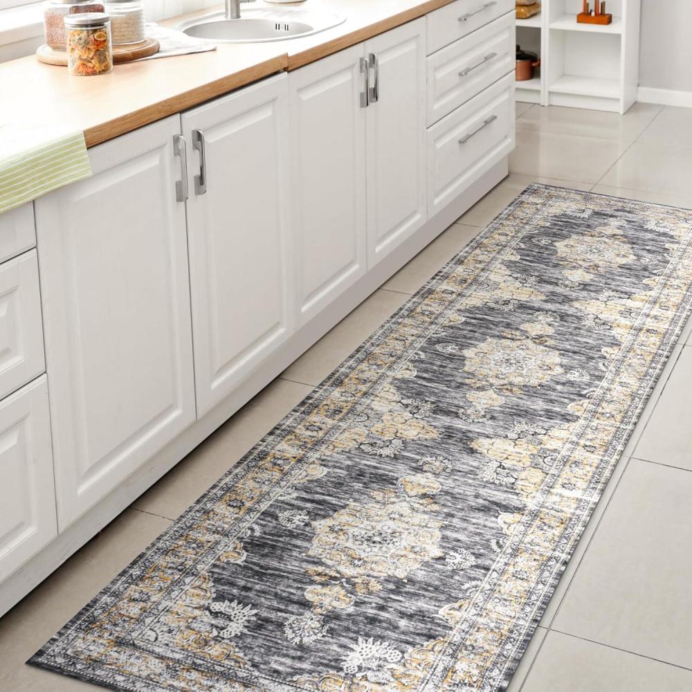 image:imageJONATHAN Y Machine Washable Indoor Area Rug 3X5 Dark PinkBlackWhite Bausch Bohemian Distressed Chenille for Living Room Bedroom Kitchen EasyCleaning PetFriendly NonShedding WSH201B3Bauschdark GrayYellow