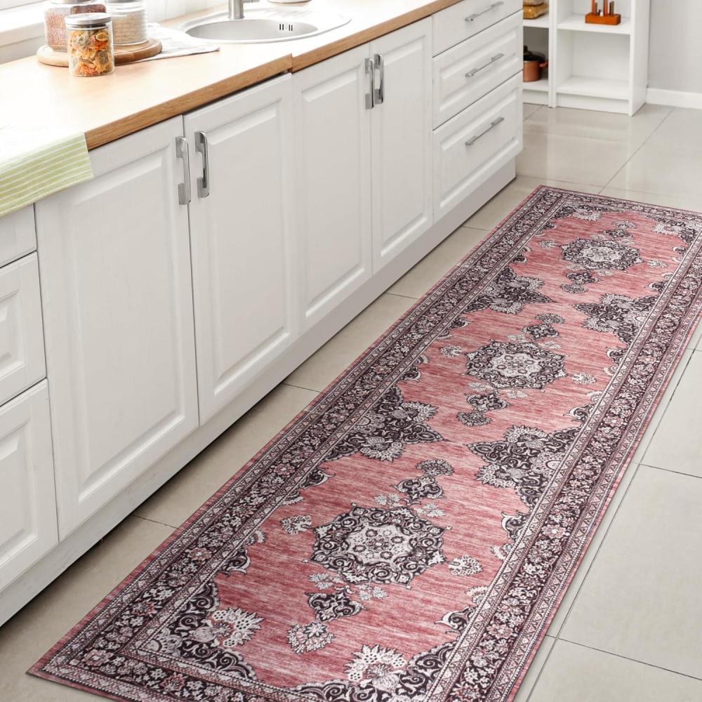 image:imageJONATHAN Y Machine Washable Indoor Area Rug 3X5 Dark PinkBlackWhite Bausch Bohemian Distressed Chenille for Living Room Bedroom Kitchen EasyCleaning PetFriendly NonShedding WSH201B3Bauschdark PinkBlackWhite