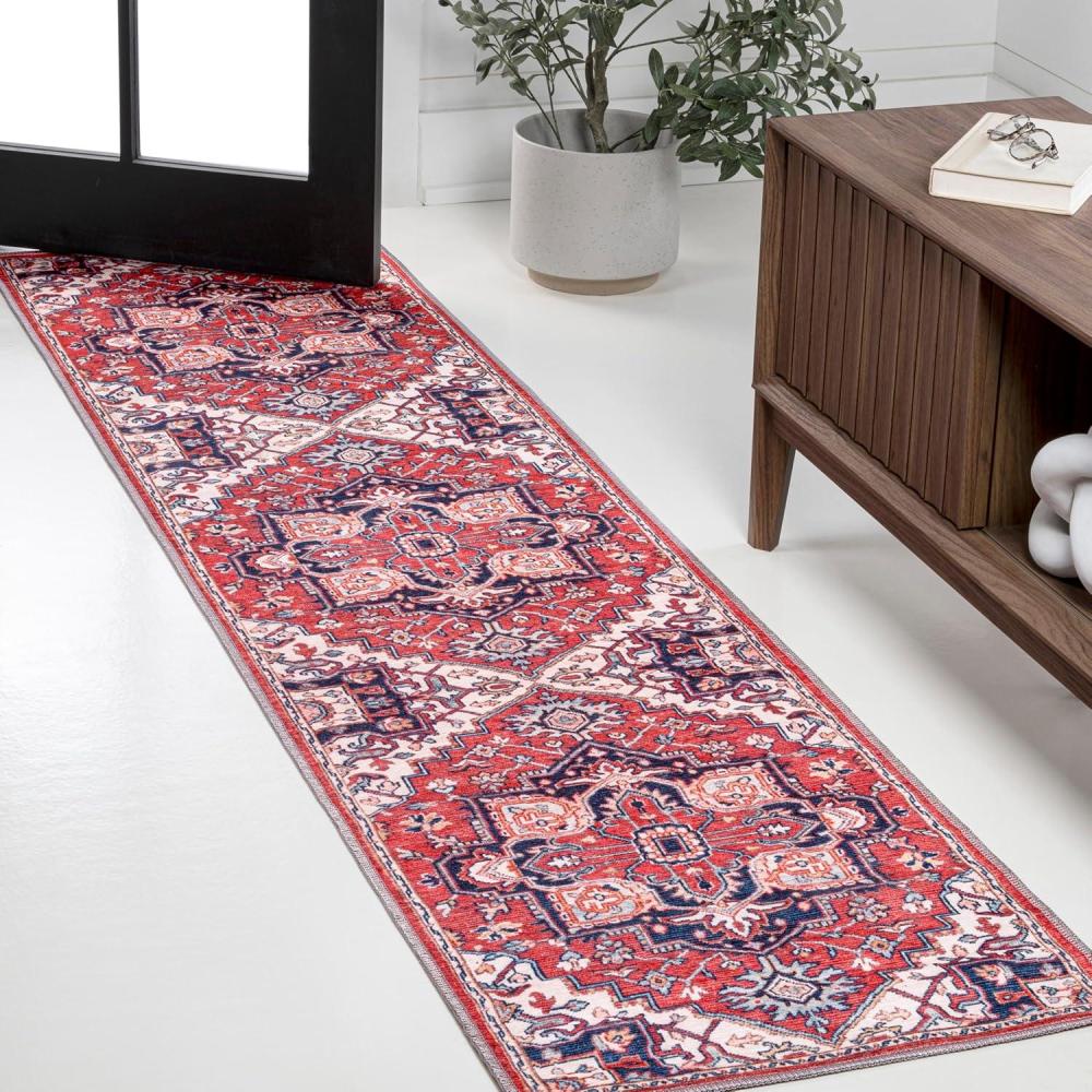 image:imageJONATHAN Y Machine Washable Indoor Area Rug 3X5 GreenNavyCream Cirali Ornate Large Medallion for Living Room Bedroom Kitchen Office EasyCleaning PetFriendly NonShedding WSH105C3CiraliredNavy