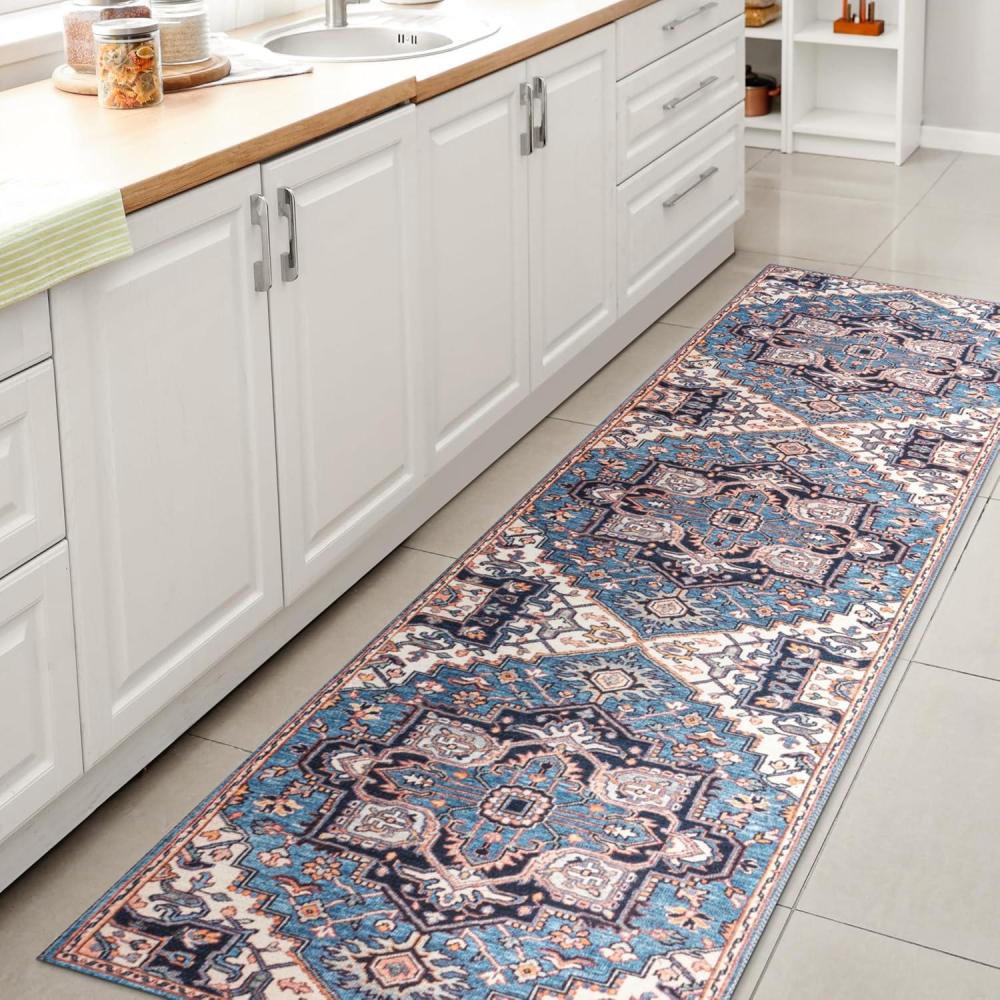 image:imageJONATHAN Y Machine Washable Indoor Area Rug 3X5 GreenNavyCream Cirali Ornate Large Medallion for Living Room Bedroom Kitchen Office EasyCleaning PetFriendly NonShedding WSH105C3CiraliblueBeige