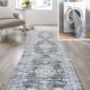 JONATHAN Y Machine Washable Indoor Area Rug 3X5 Dark Pink/Black/White, Bausch Bohemian Distressed Chenille for Living Room, Bedroom, Kitchen, Easy-Cleaning, Pet-Friendly, Non-Shedding WSH201B-3(Bausch-dark Gray/Blue)