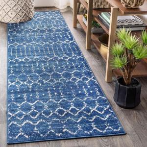 JONATHAN Y Boho Vintage Diamond Cream/Navy Indoor Area Rug 9X12 ft, Moroccan Hype for Living Room, Bedroom, Kitchen, Office, Easy-Cleaning, High Traffic, Pet-Friendly, Non-Shedding (MOH101F-9)(Blue/White)
