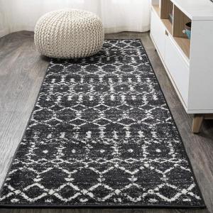 JONATHAN Y Boho Vintage Diamond Cream/Navy Indoor Area Rug 9X12 ft, Moroccan Hype for Living Room, Bedroom, Kitchen, Office, Easy-Cleaning, High Traffic, Pet-Friendly, Non-Shedding (MOH101F-9)(Black/Ivory)