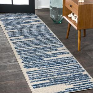 JONATHAN Y Khalil Modern Berber Stripe Cream/Black Indoor Area Rug, 10×13, Contemporary, Bohemian, Easy-Cleaning for Living Room, Bedroom, Kitchen, Pet Friendly, Non-Shedding (MOH207A-13)(Cream/Navy)
