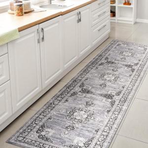 JONATHAN Y Machine Washable Indoor Area Rug 3X5 Dark Pink/Black/White, Bausch Bohemian Distressed Chenille for Living Room, Bedroom, Kitchen, Easy-Cleaning, Pet-Friendly, Non-Shedding WSH201B-3(Bausch-gray/White)