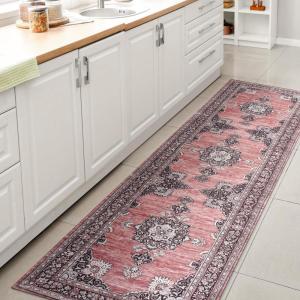 JONATHAN Y Machine Washable Indoor Area Rug 3X5 Dark Pink/Black/White, Bausch Bohemian Distressed Chenille for Living Room, Bedroom, Kitchen, Easy-Cleaning, Pet-Friendly, Non-Shedding WSH201B-3(Bausch-dark Pink/Black/White)