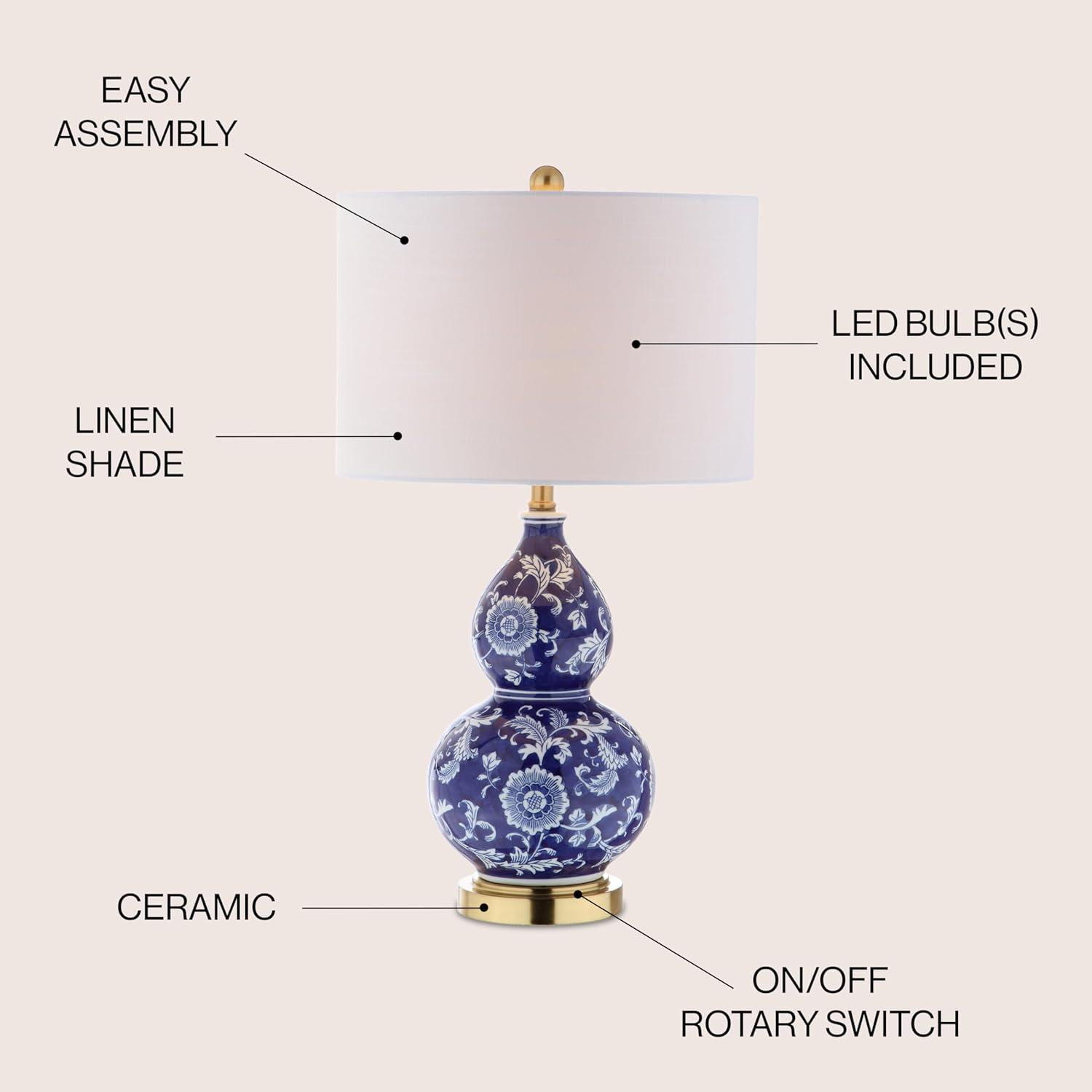 image:imageJONATHAN Y JYL3003A 27 Traditional Chinoiserie Ceramic Table Lamp Blue and White Bedside Lamp for Living Room Bedroom Nightstand End Table Desk Lamp with White Linen Drum Shade LED Bulb Included